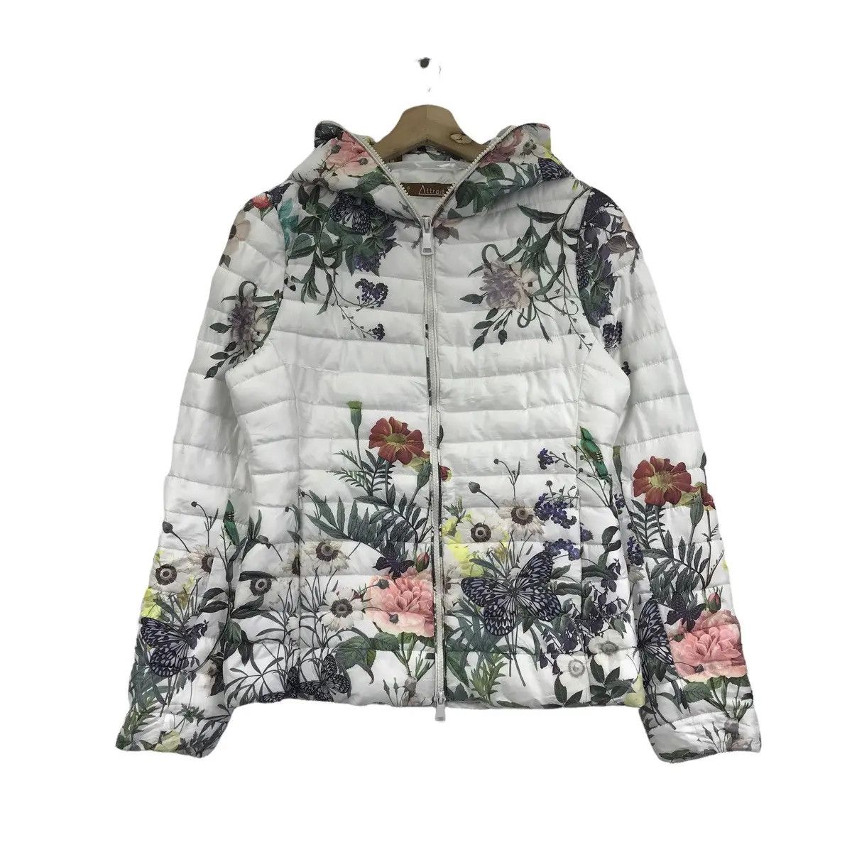 Vtg ATTRAIT PARIS FLORAL Flower Full Print Puffer Jacket