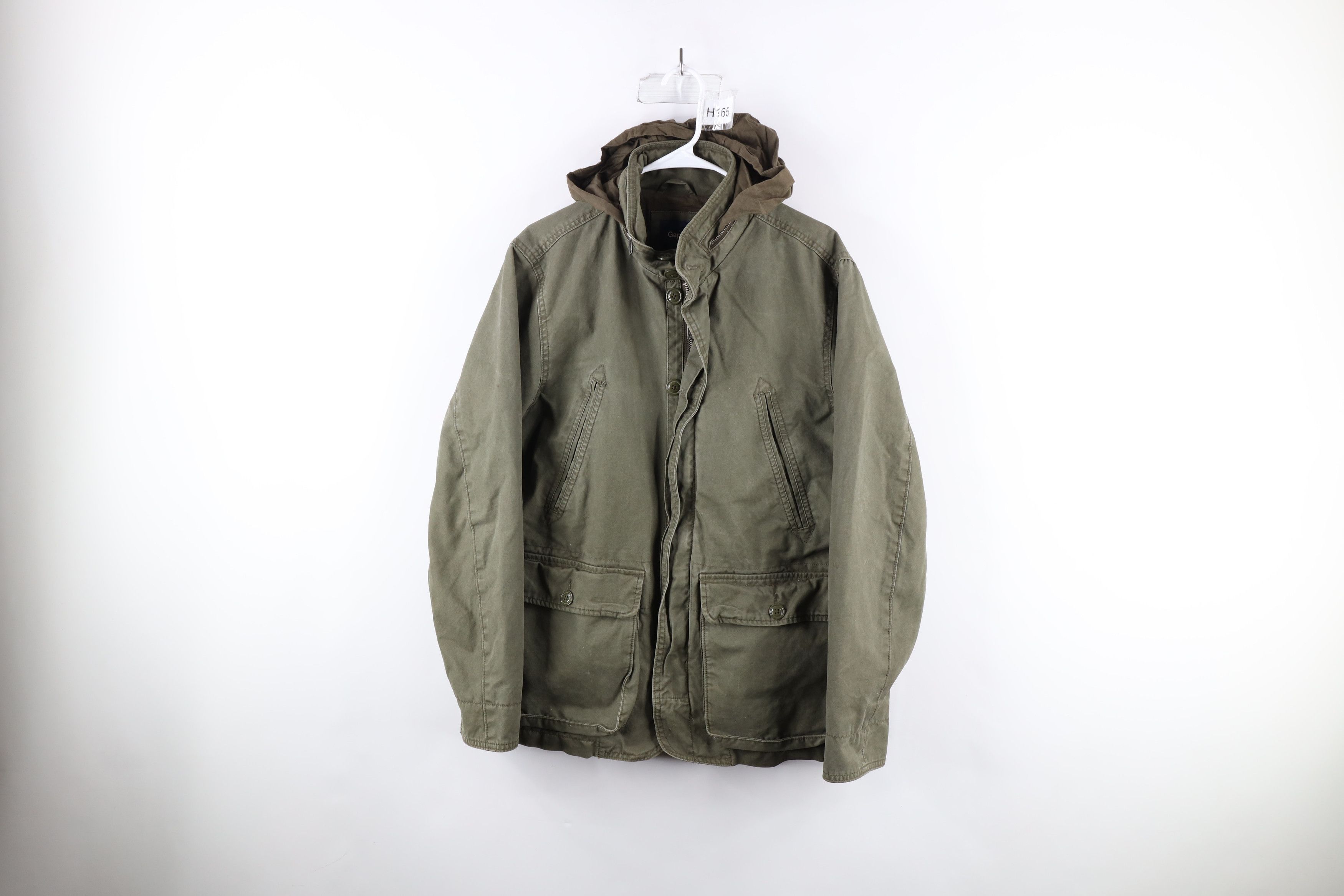 image of Gap Full Zip Hooded Military Field Jacket Green, Men's (Size Medium)