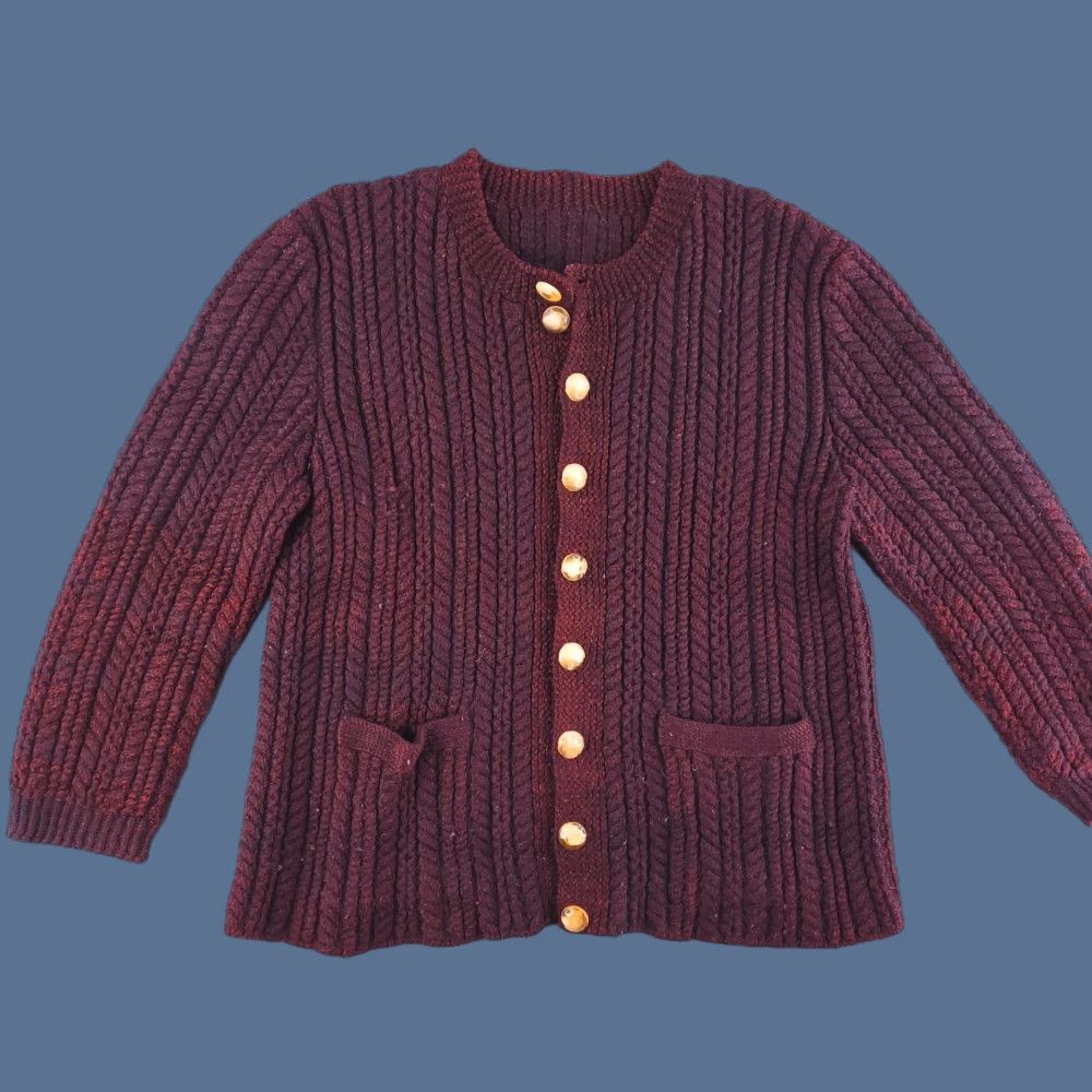 Vintage VINTAGE Wool Sweater Womens Small Red Thick Chunky-Knit Cardigan Size S / US 4 / IT 40 - 1 Thumbnail