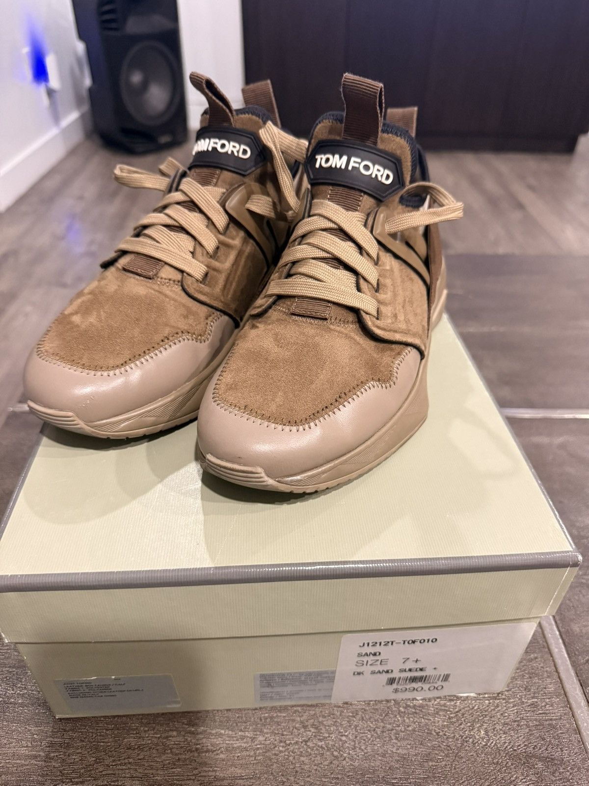 Tom Ford Jago Suede Leather Neoprene Sneakers Size 7.5