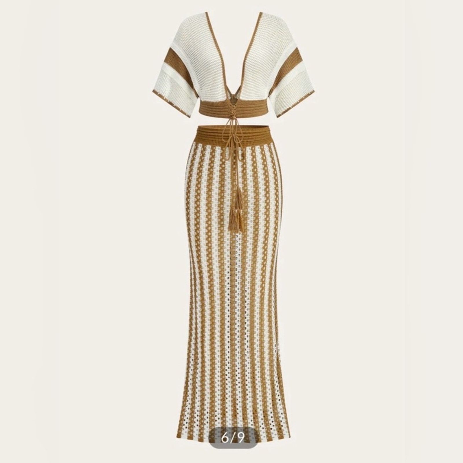 Other New Chic Crochet Maxi Skirt in Tan and White one size Size 27" / US 4 / IT 40 - 6 Thumbnail