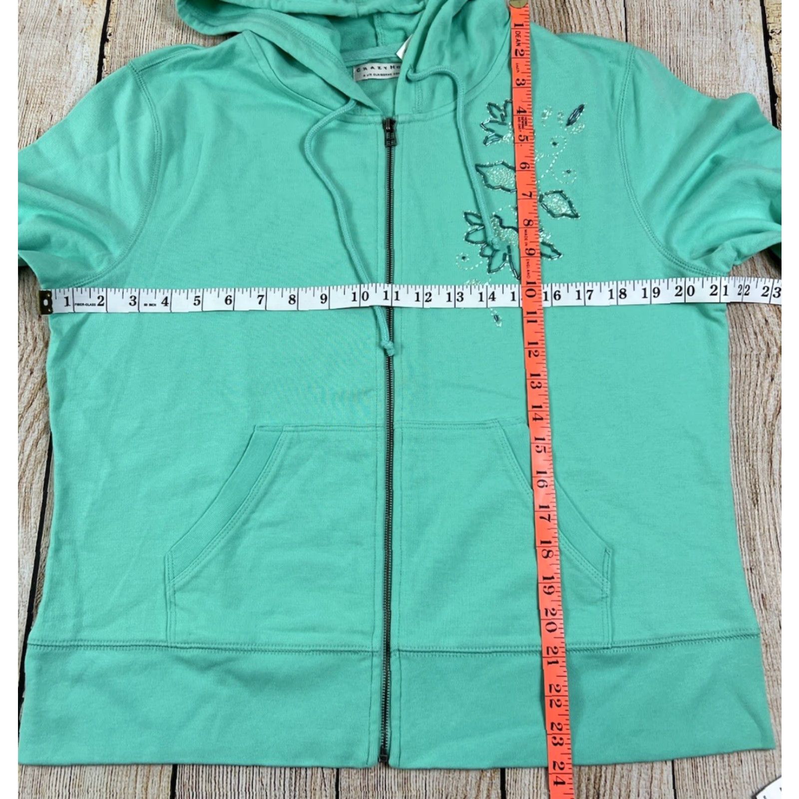 Liz Claiborne NWT Crazy Horse Hooded Jacket Women's XL Mediterranean Sky Flower Green Cotton Zipper Basic Jacket Purse? (Wait) Size XL / US 12-14 / IT 48-50 - 3 Thumbnail