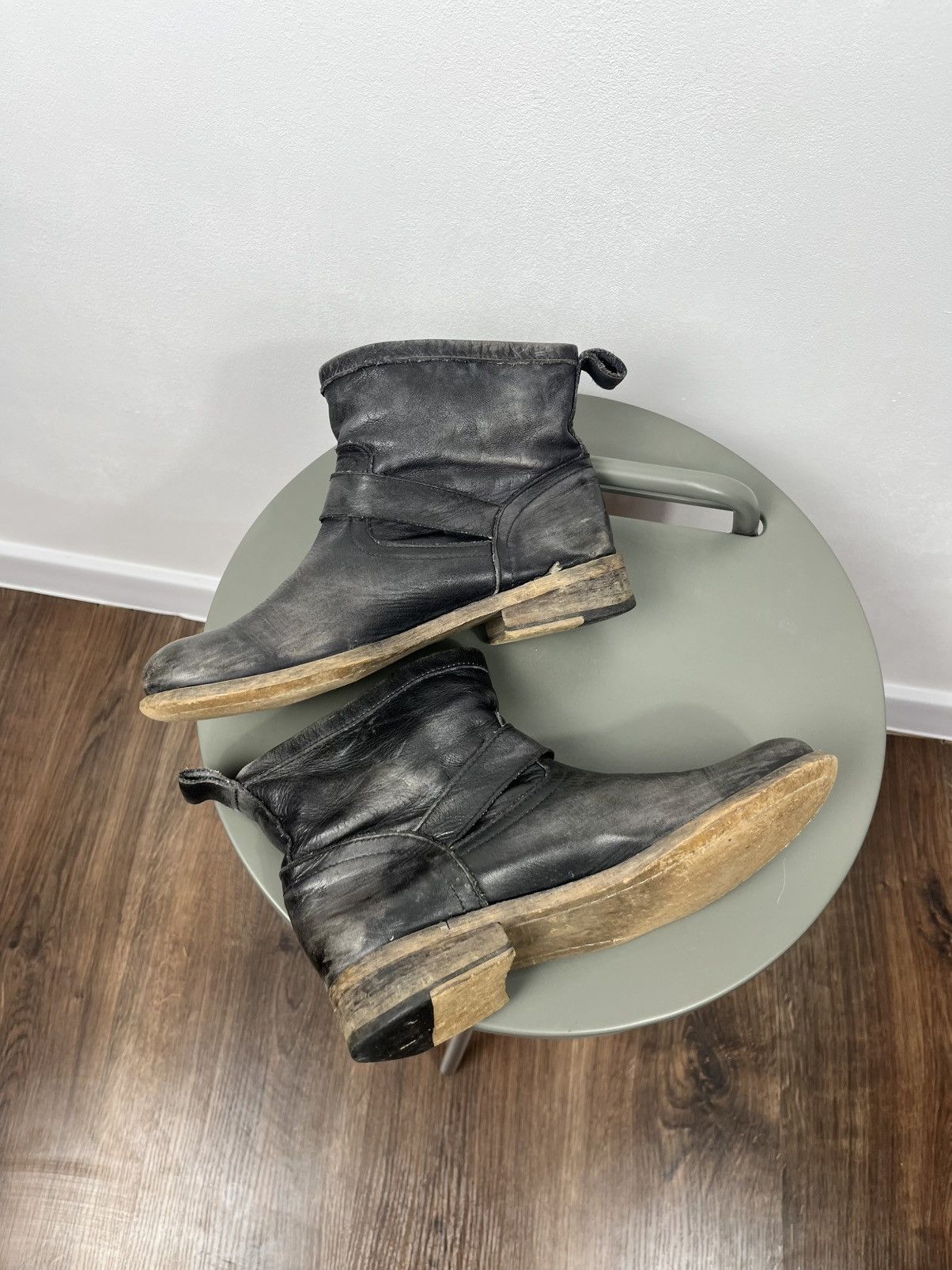 Other Black Distressed Leather Buckle Ankle Boots Size 39 Size US 8.5 / IT 38.5 - 9 Thumbnail