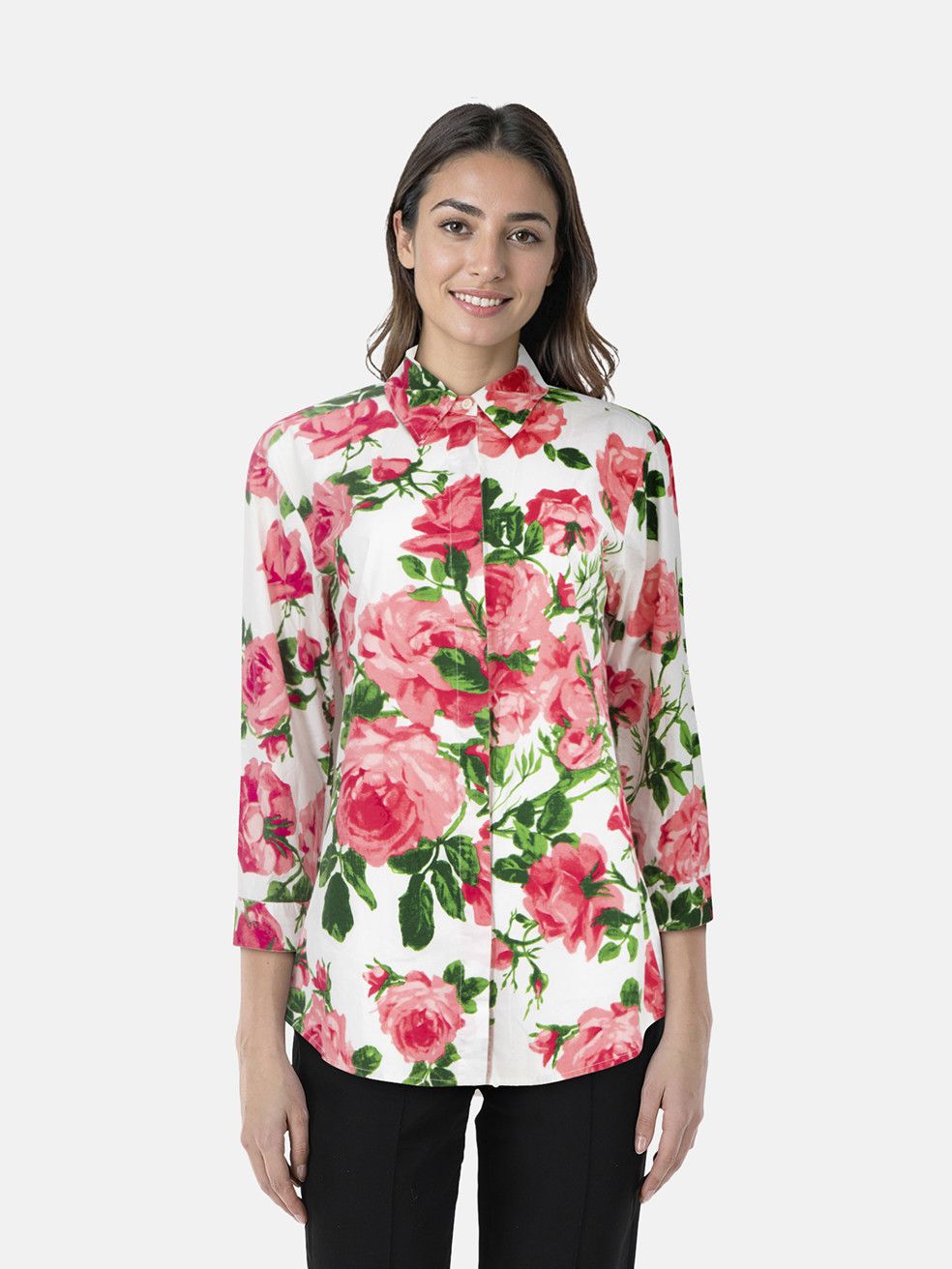 Samantha Sung Rose Print Long Sleeve Shirt Size L / US 10 / IT 46 - 1 Thumbnail