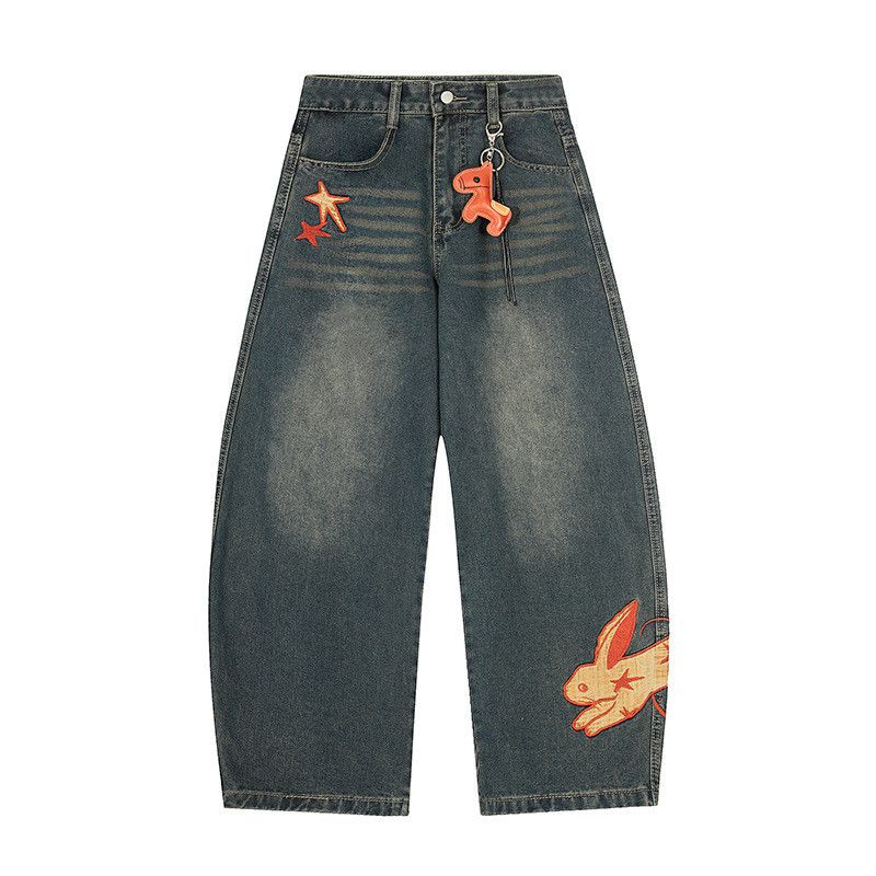 Jean American star rabbit embroidered curved scimitar jeans Size US 32 / EU 48 - 1 Thumbnail