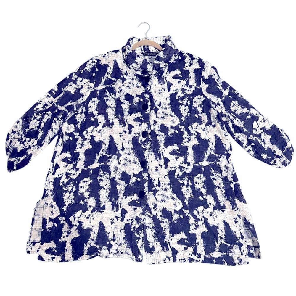 Designer Ming Wang Navy Blue and White Button Up Blouse size XL Size XL / US 12-14 / IT 48-50 - 6 Thumbnail