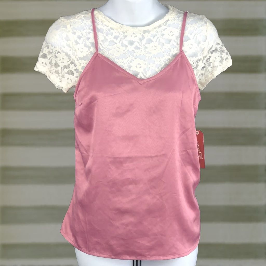 Vintage Vintage Satin Lace Cami Top XS Ivory Mauve 90s Clueless Fairy Y2K Tank Womens XS Pink/Nylon Polyester Lace Satin Camisole Top Size XS / US 0-2 / IT 36-38 - 1 Thumbnail