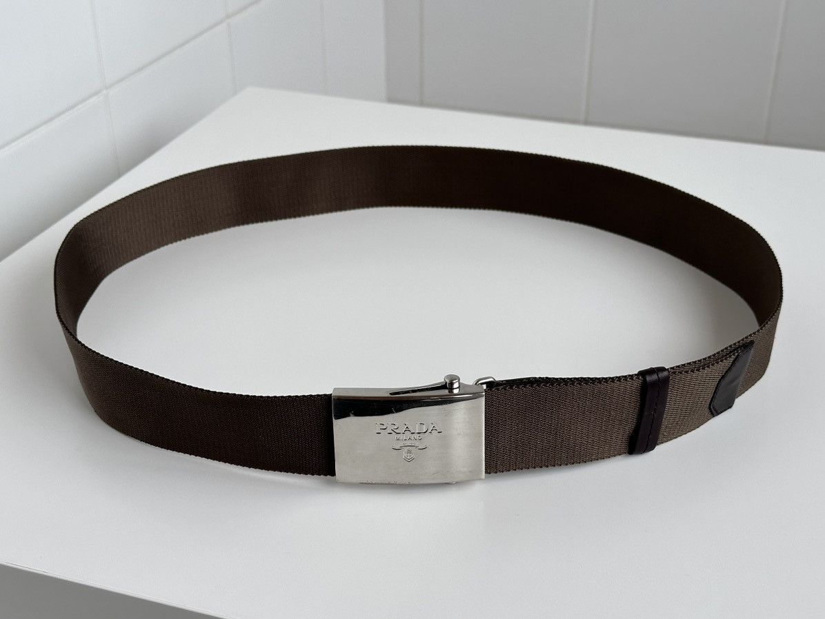 Prada Prada Logo Metal Silver Buckle Nylon / Leather Belt Size ONE SIZE - 7 Thumbnail