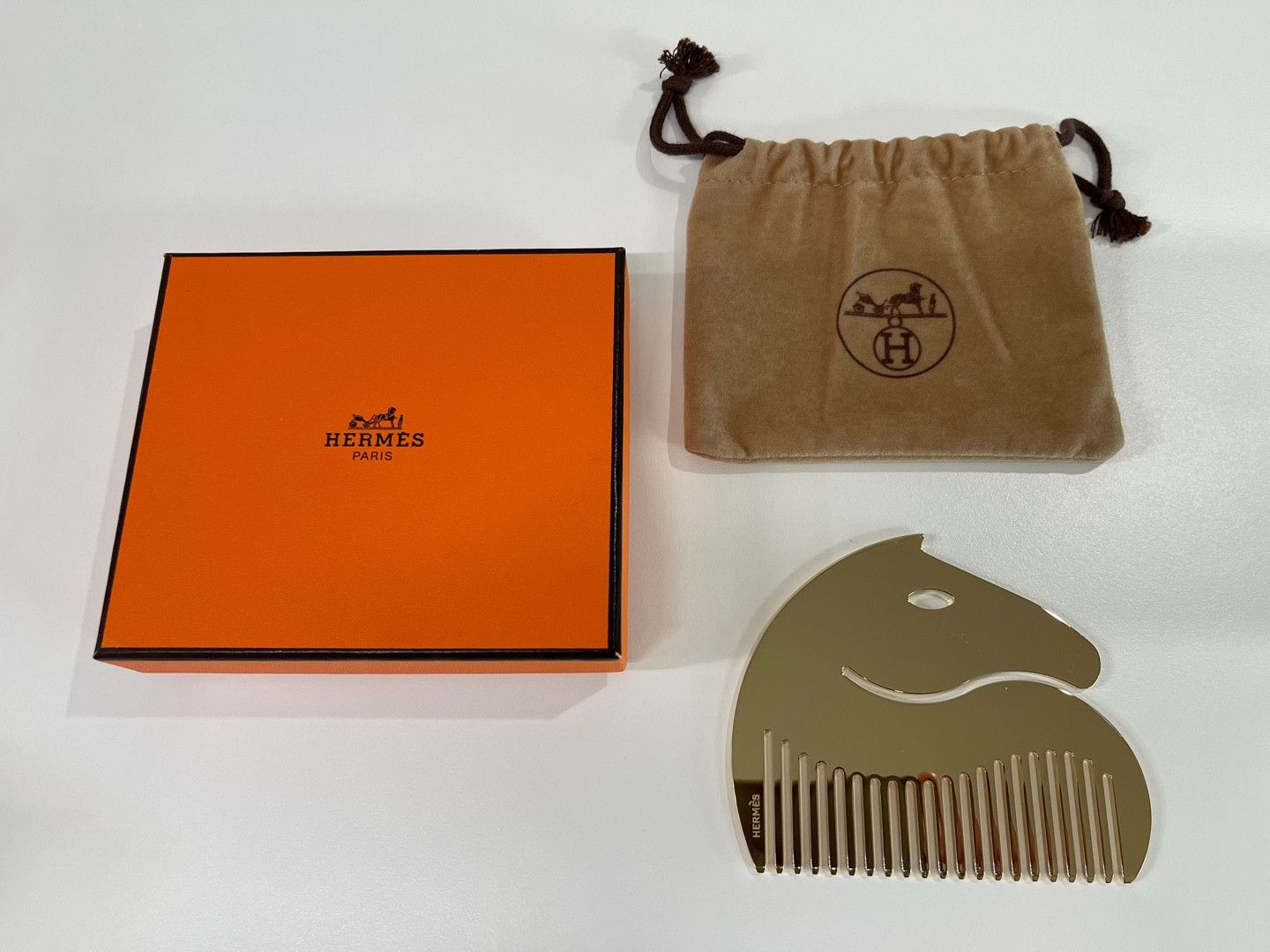 Hermes Horse Cheval Gold Metal Comb Super Rare!!!