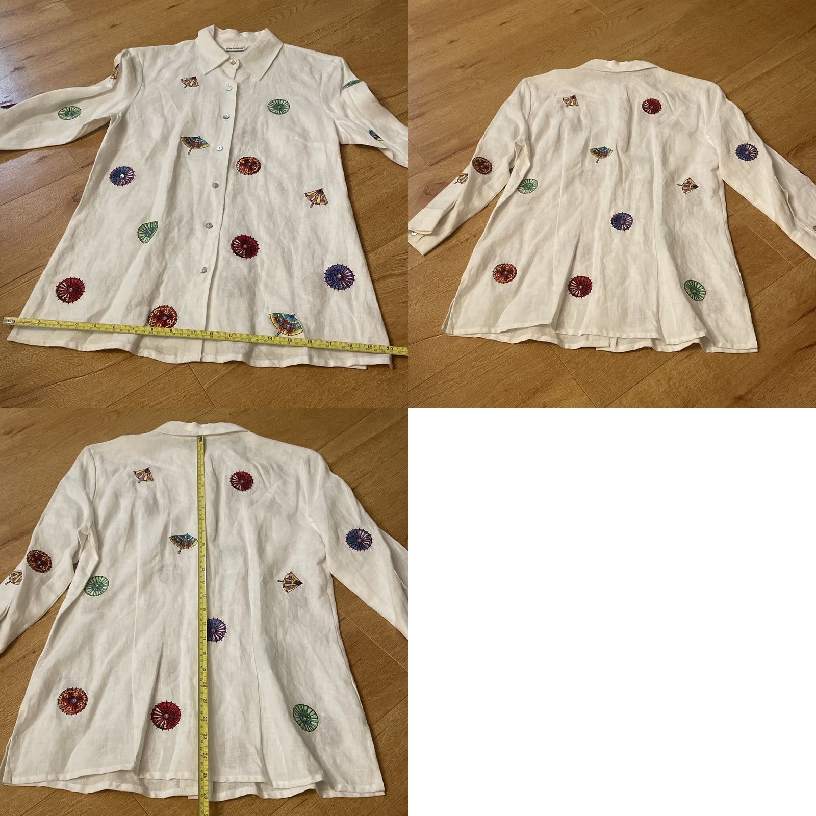 Vintage VINTAGE Richard Malcolm Irish Linen Shell Button White Embroidered Parasol Umbrella Shirt Women S White Embroidered Shell VTG Patrick Size S / US 4 / IT 40 - 9 Thumbnail