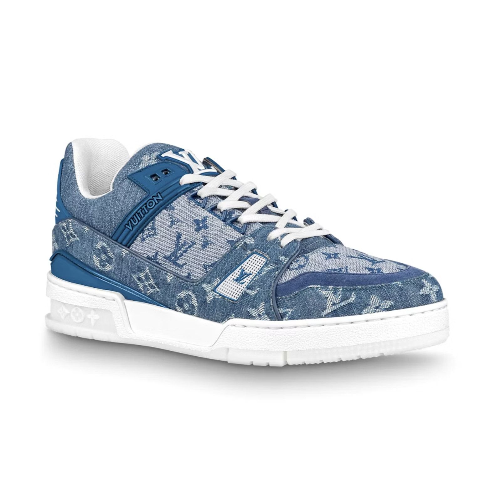 Louis Vuitton Louis Vuitton Blue Denim Monogram LV Logo Low Top Trainer Size US 10 / EU 43 - 3 Thumbnail