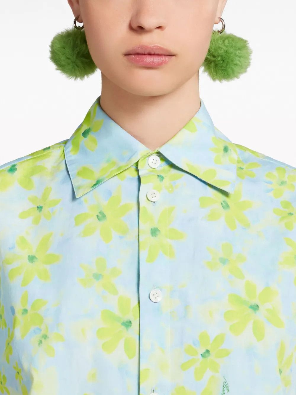 Marni o1y1125 Floral Shirt in Sky Blue/Green Size L / US 10 / IT 46 - 2 Thumbnail