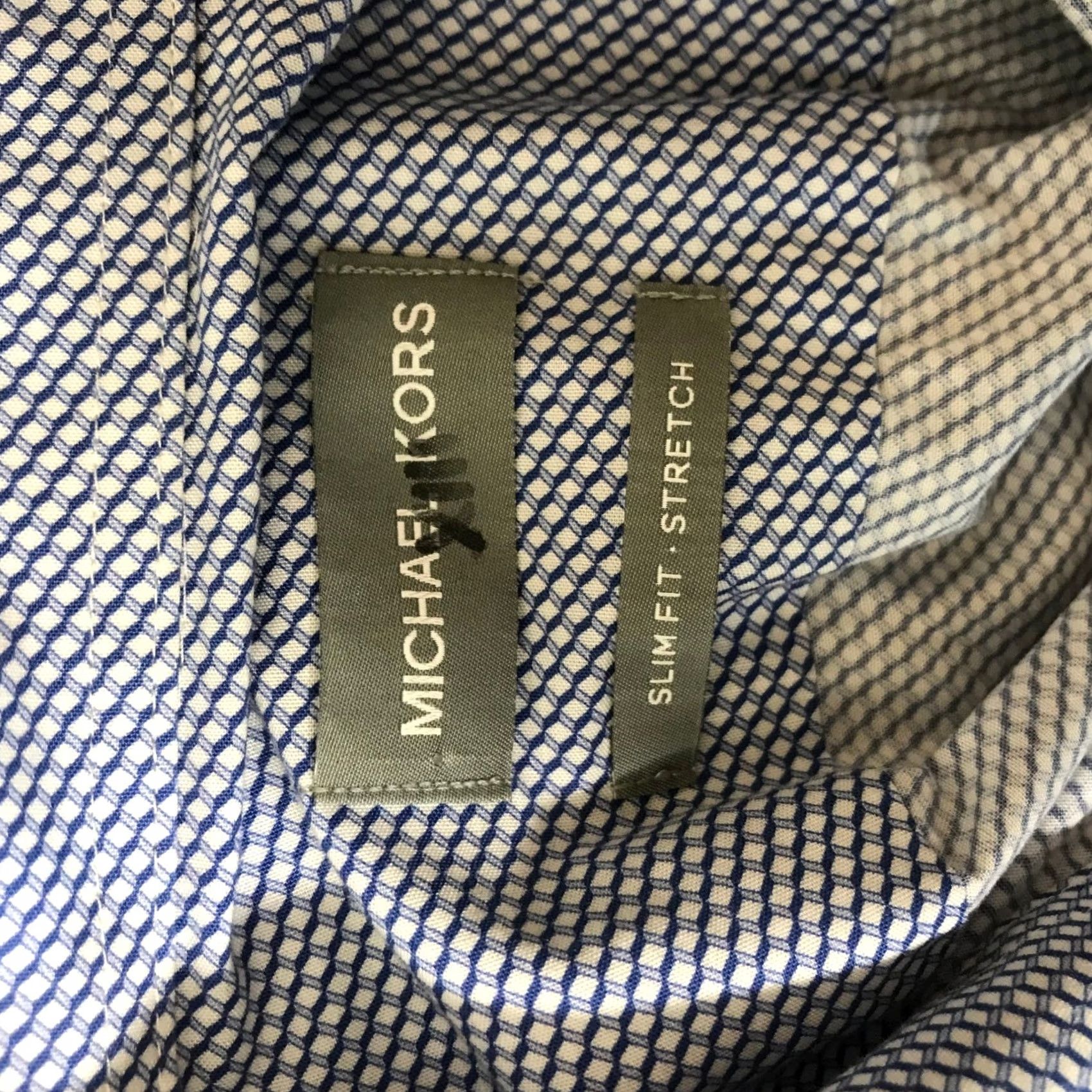 Michael Kors Michael Kors Mens L Blue Slim Fit Stretch Micro Dot Dress Shirt Size 42R - 7 Thumbnail