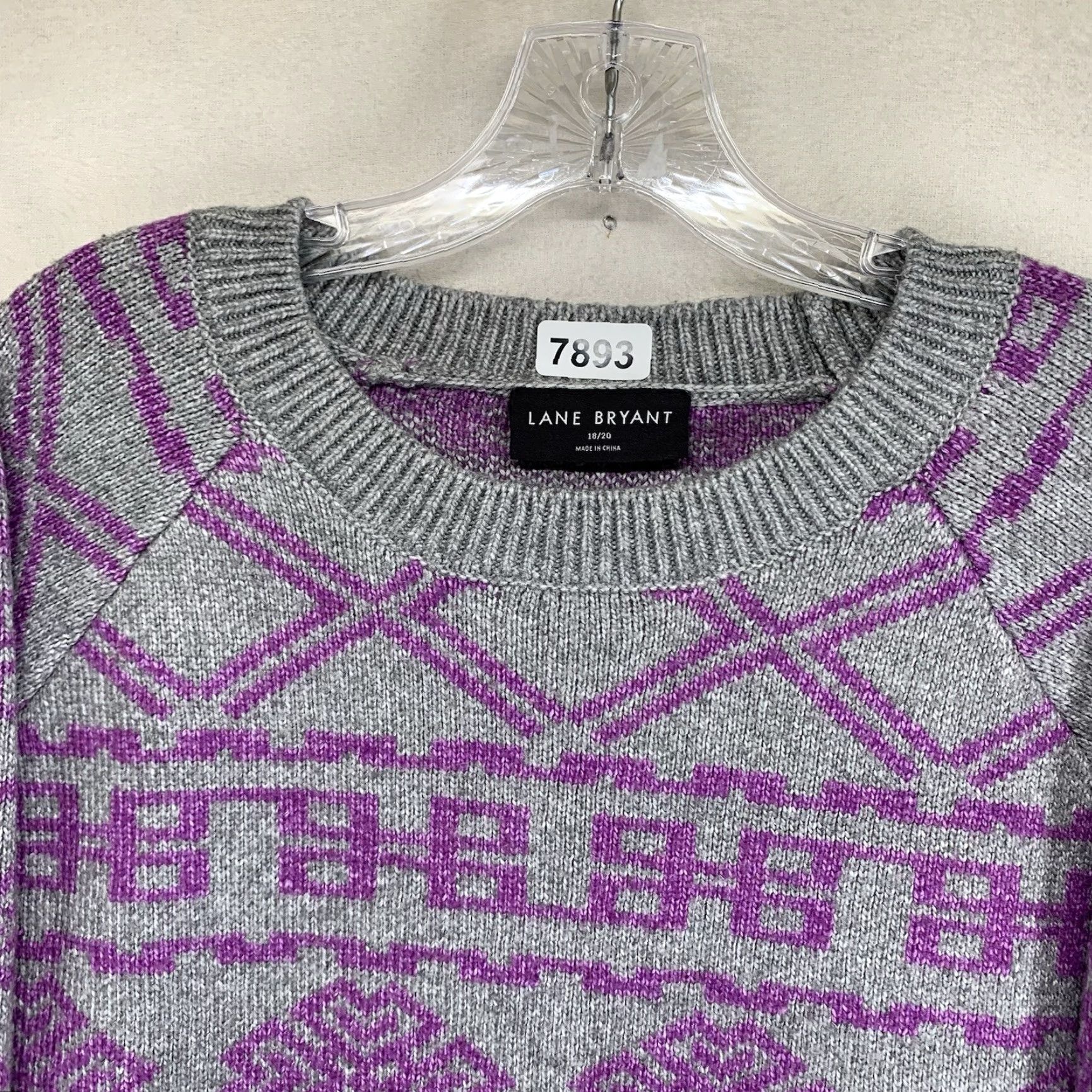 Vintage Lane Bryant Women's Sweater Pullover 18 Plus Size Round Neck Big Fair Isle Purple Gray Knit Stretch- Breathable Winter Casual Size XXL / US 16-18 / IT 52-54 - 4 Thumbnail