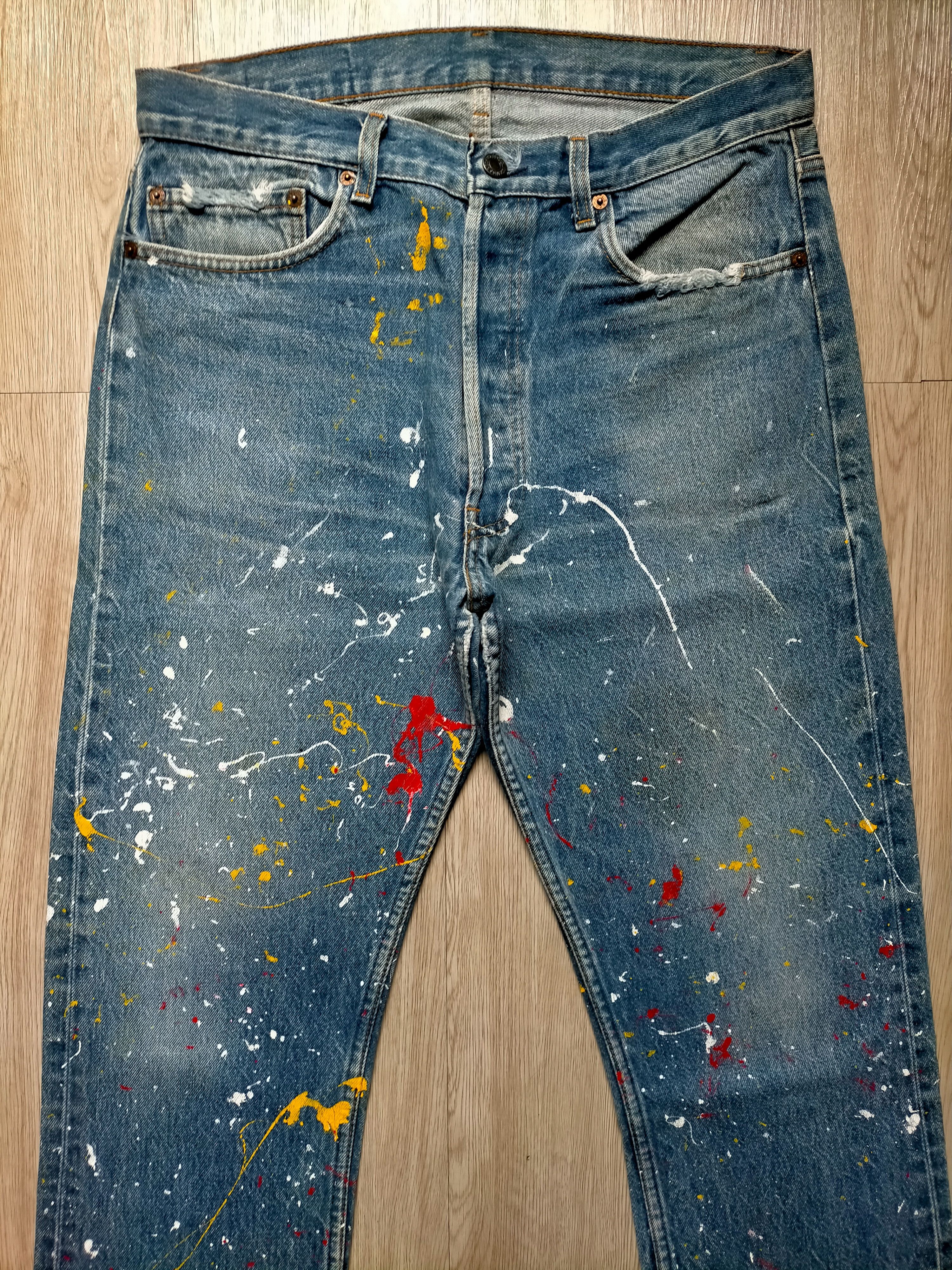Levi's Vintage 80s Levis 501 usa Painted Denim Jeans Size US 33 - 4 Thumbnail