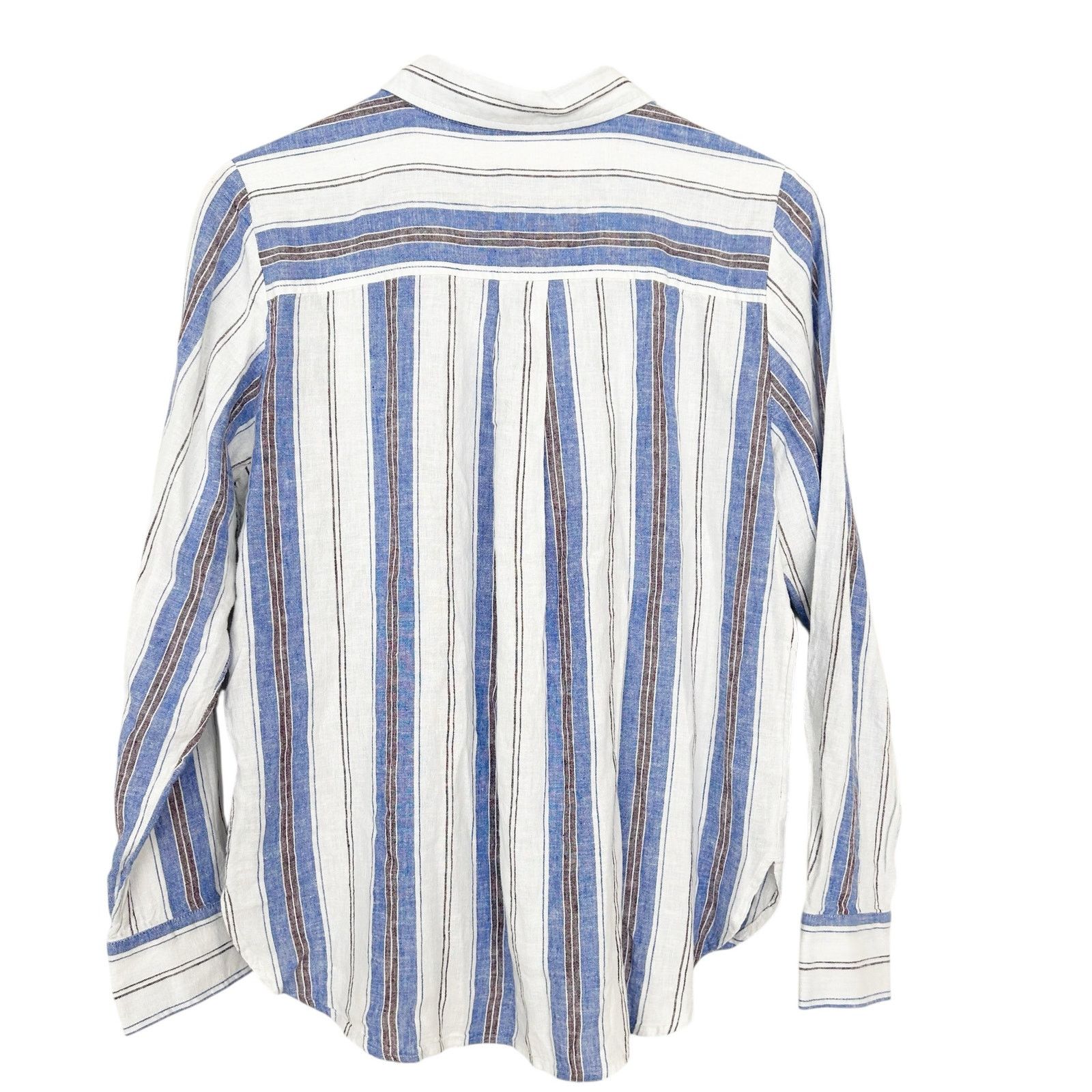 Loft Loft Blue White Striped Linen Blend Long Sleeve Button Down Size M / US 6-8 / IT 42-44 - 5 Thumbnail