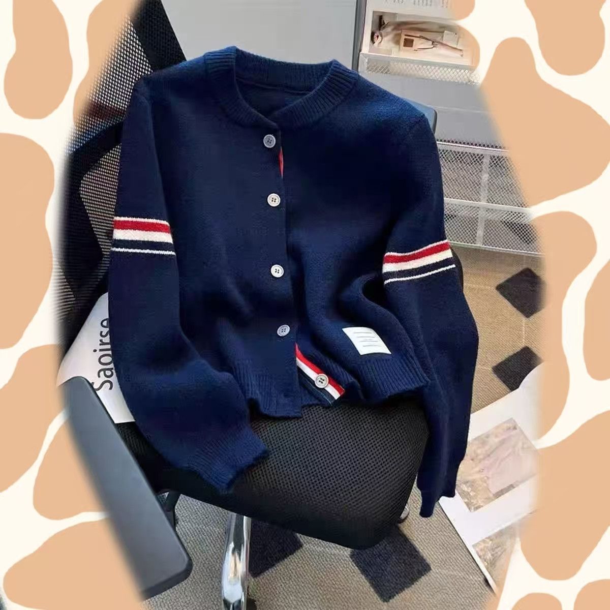 Vintage Navy TB-style Striped Knit Cardigan Size US M / EU 48-50 / 2 - 3 Thumbnail