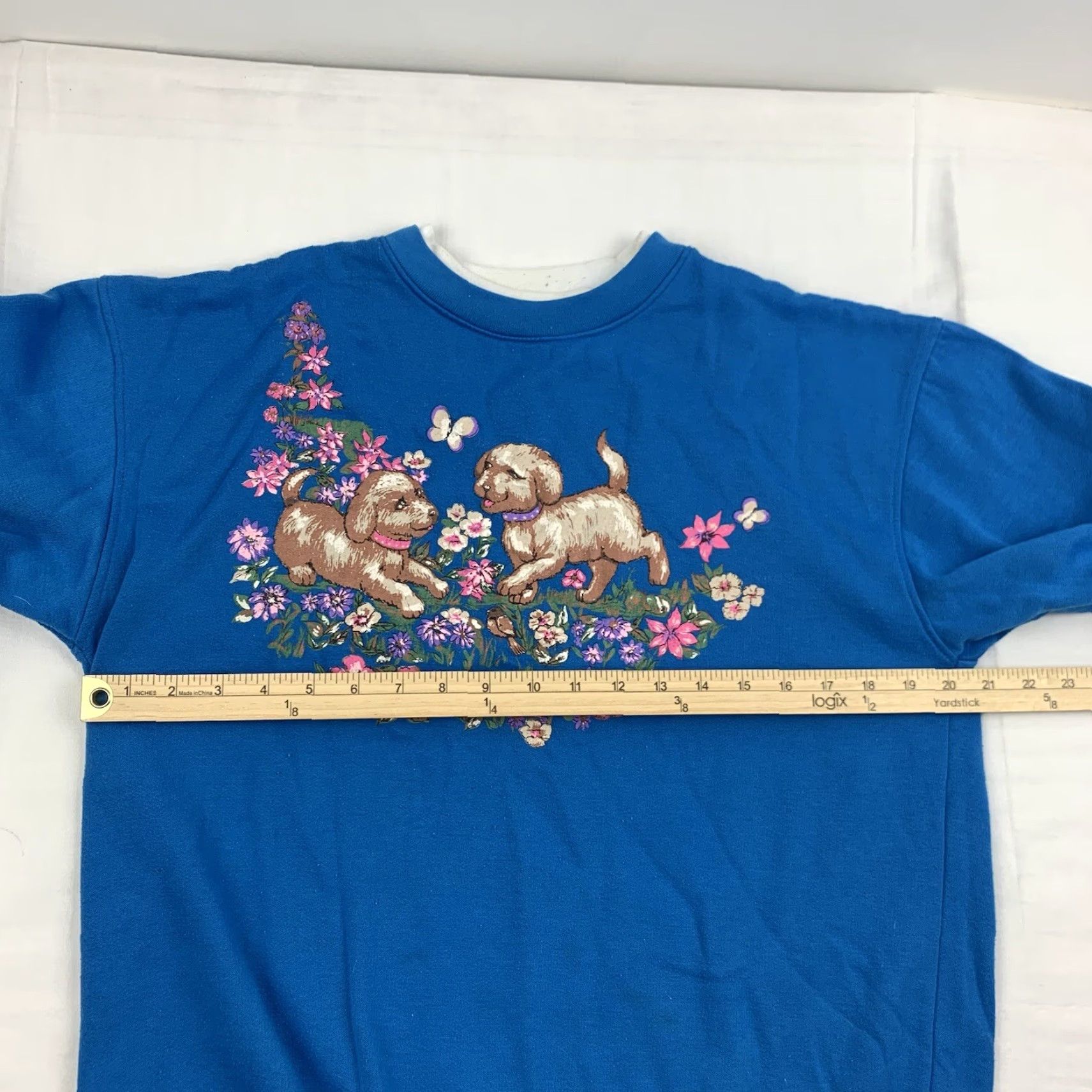 Basic Editions VINTAGE Basic Editions Sweatshirt Womens Medium Blue Puppy Flowers 90s Activewear Size M / US 6-8 / IT 42-44 - 7 Thumbnail