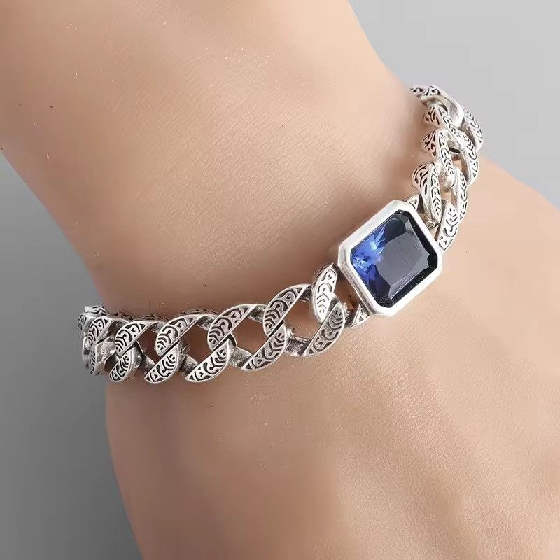 Japanese Brand Blue StoneCuban Link Chain Bracelet Size ONE SIZE - 1 Thumbnail