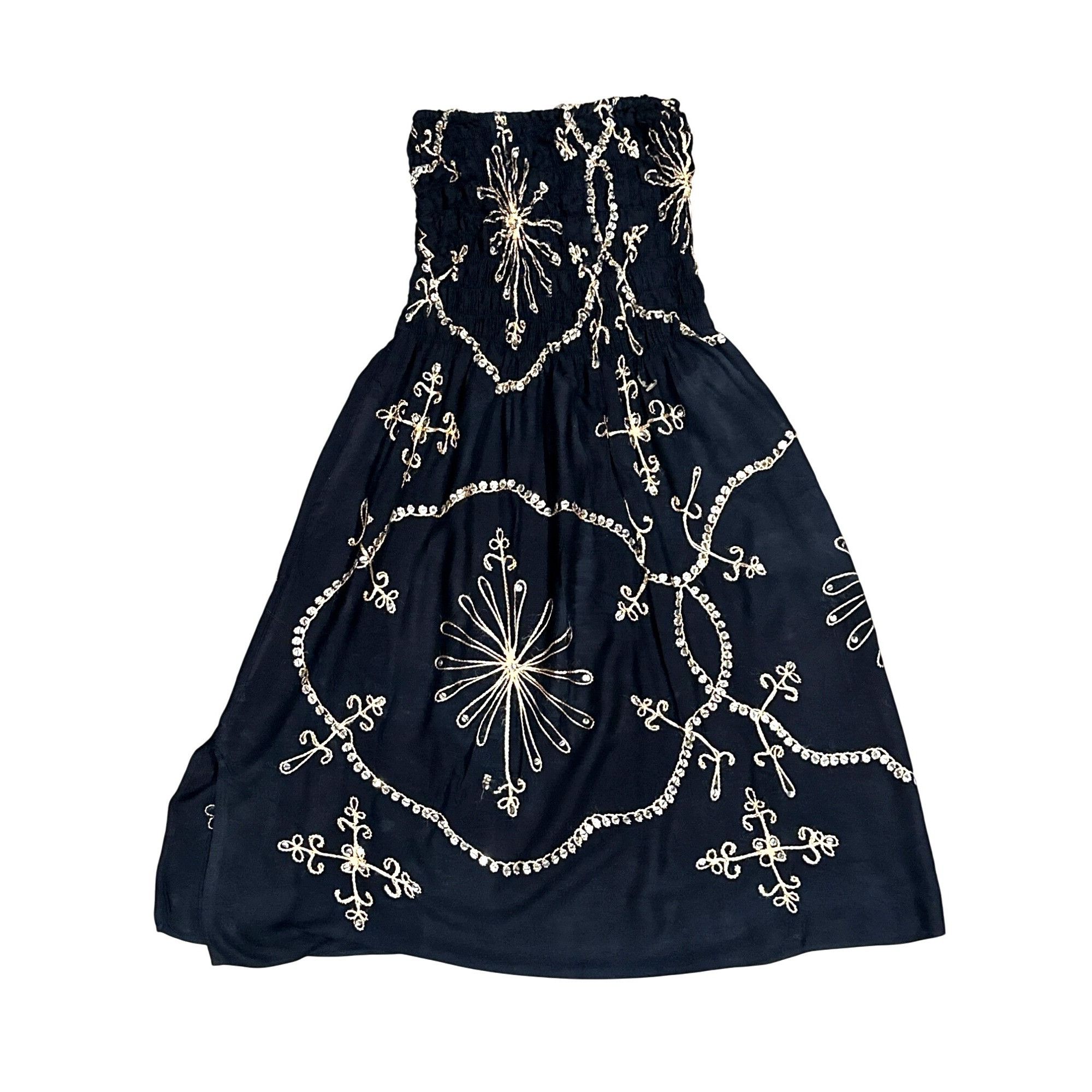 Other Black Strapless Smocked Embroidered Sequin Midi Dress Gold S Size S / US 4 / IT 40 - 4 Thumbnail
