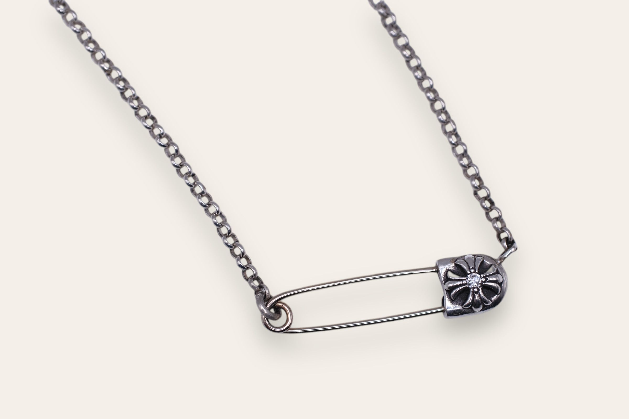 Chrome Hearts Safety Pin With Diamond Necklace