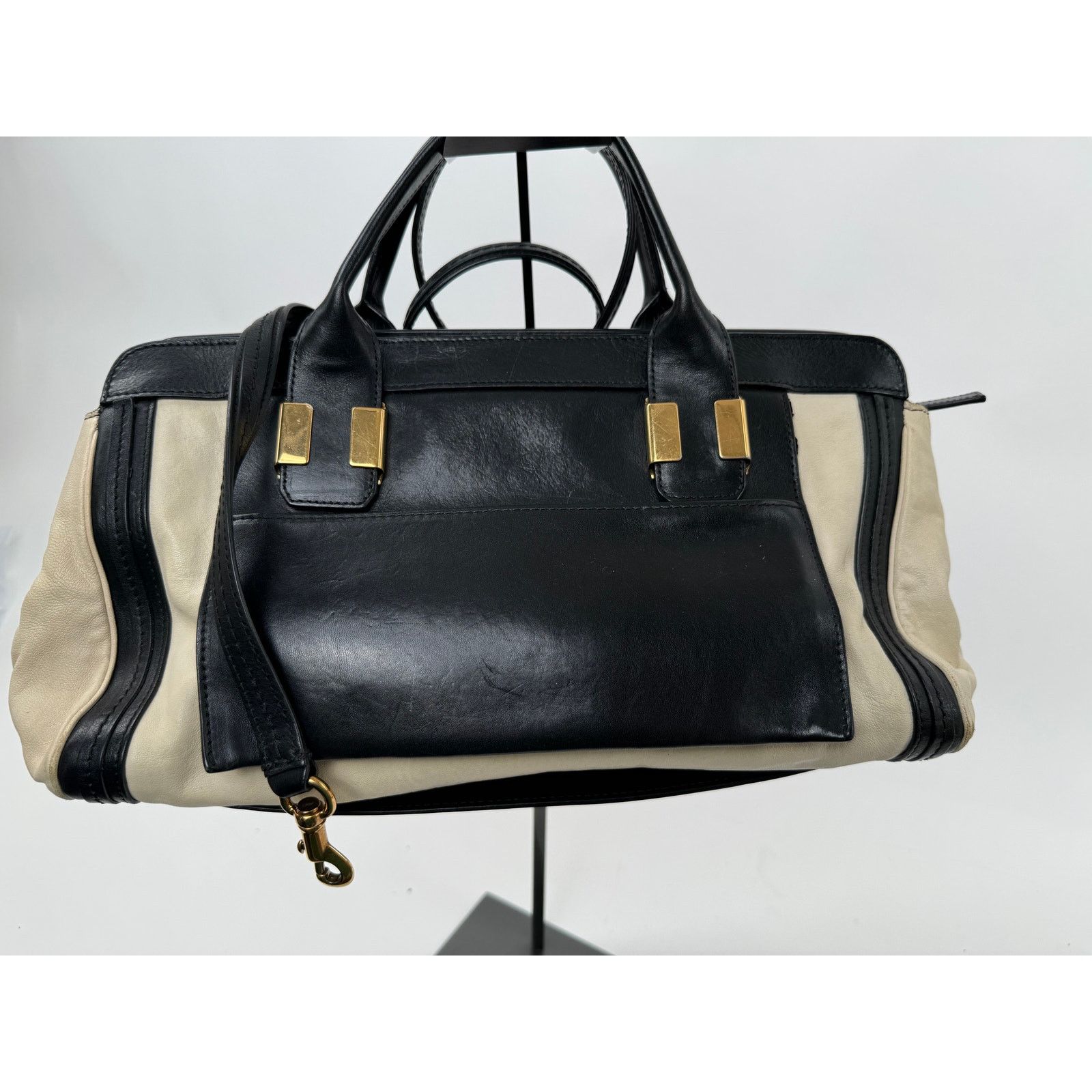 Chloe Chloe Black Cream Leather Colorblock Weekender Two Way Bag Size ONE SIZE - 10 Thumbnail