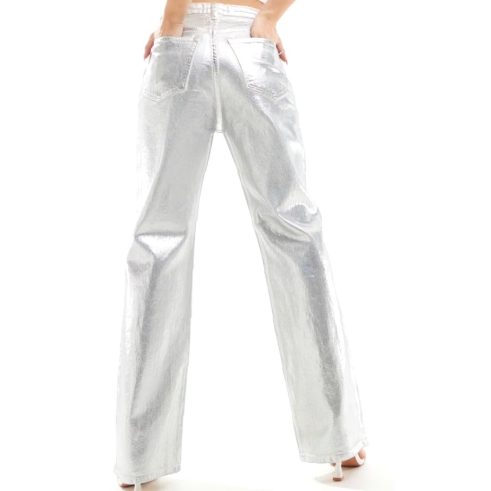 Abercrombie & Fitch VINTAGE Abercrombie & Fitch Metallic Silver Curve Love Ultra High Rise 90s Straight Jeans Women Size 24" / US 00 / IT 34 - 2 Thumbnail