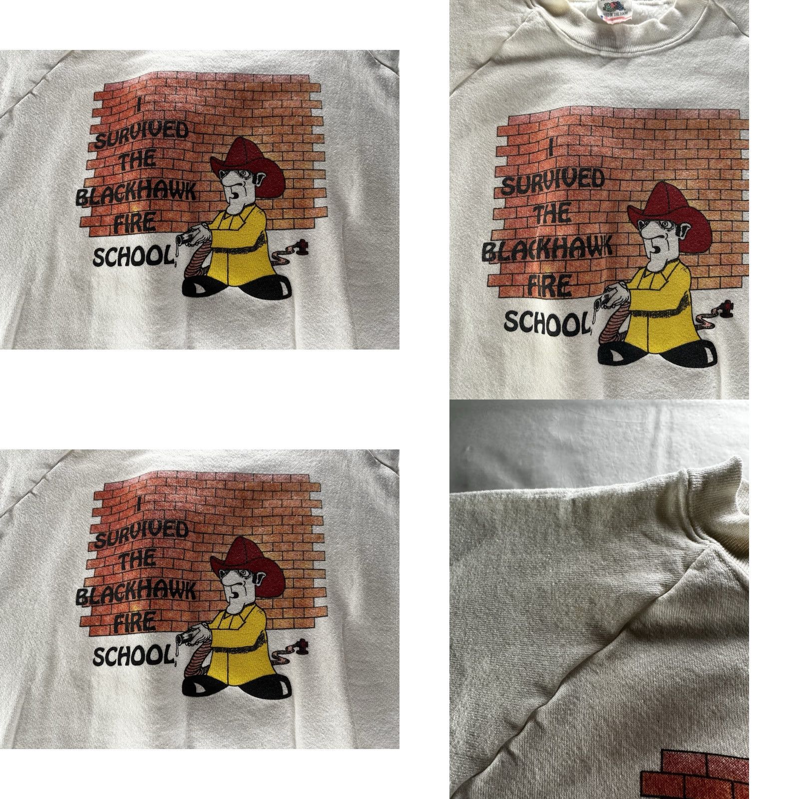 Fruit Of The Loom VINTAGE Blackhawk Fire School Sweatshirt Mens 2XL White Crewneck USA Made Sweatshirt Size US XXL / EU 58 / 5 - 8 Thumbnail