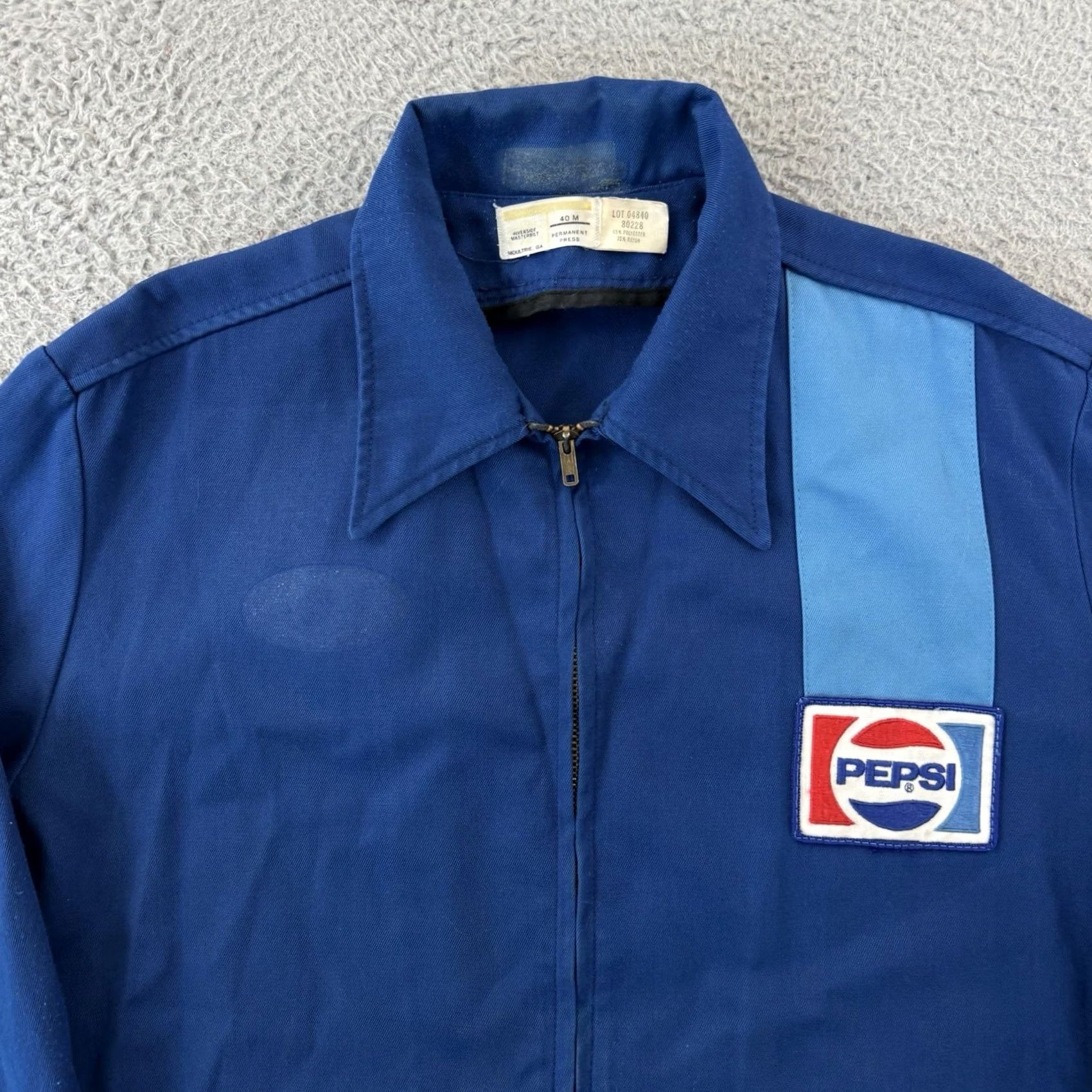 Vintage VINTAGE Pepsi Jacket Mens Medium Blue 80s Bomber Jacket Workwear Zip Full Zip Logo Zipper Cotton Blend Canvas Mid-Length Pattern Solid Reg. Men Size US M / EU 48-50 / 2 - 3 Thumbnail