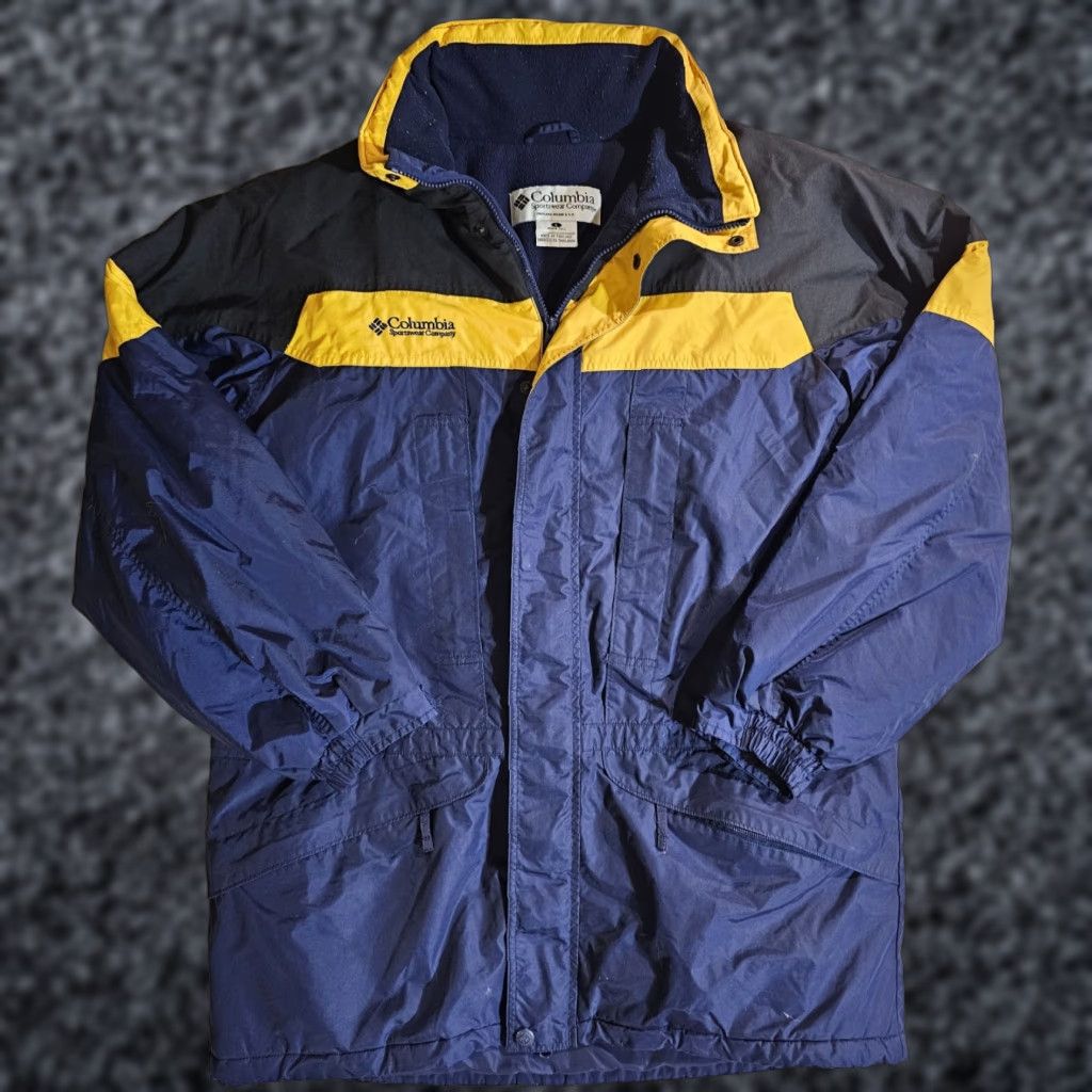VINTAGE Columbia Hooded Jacket Fleece Lined Winter Ski Parka Blue 90s Mens Large - Columbia Omni-Tech Parka Mens Large Blue 90s Vintage Hoodie Jacket