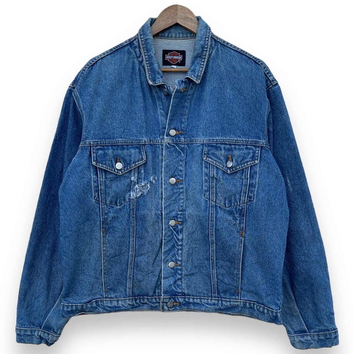 Harley Davidson 🔥Vintage 90's Harley Davidson USA Logo Denim Trucker Jacket Size US L / EU 52-54 / 3 - 3 Thumbnail