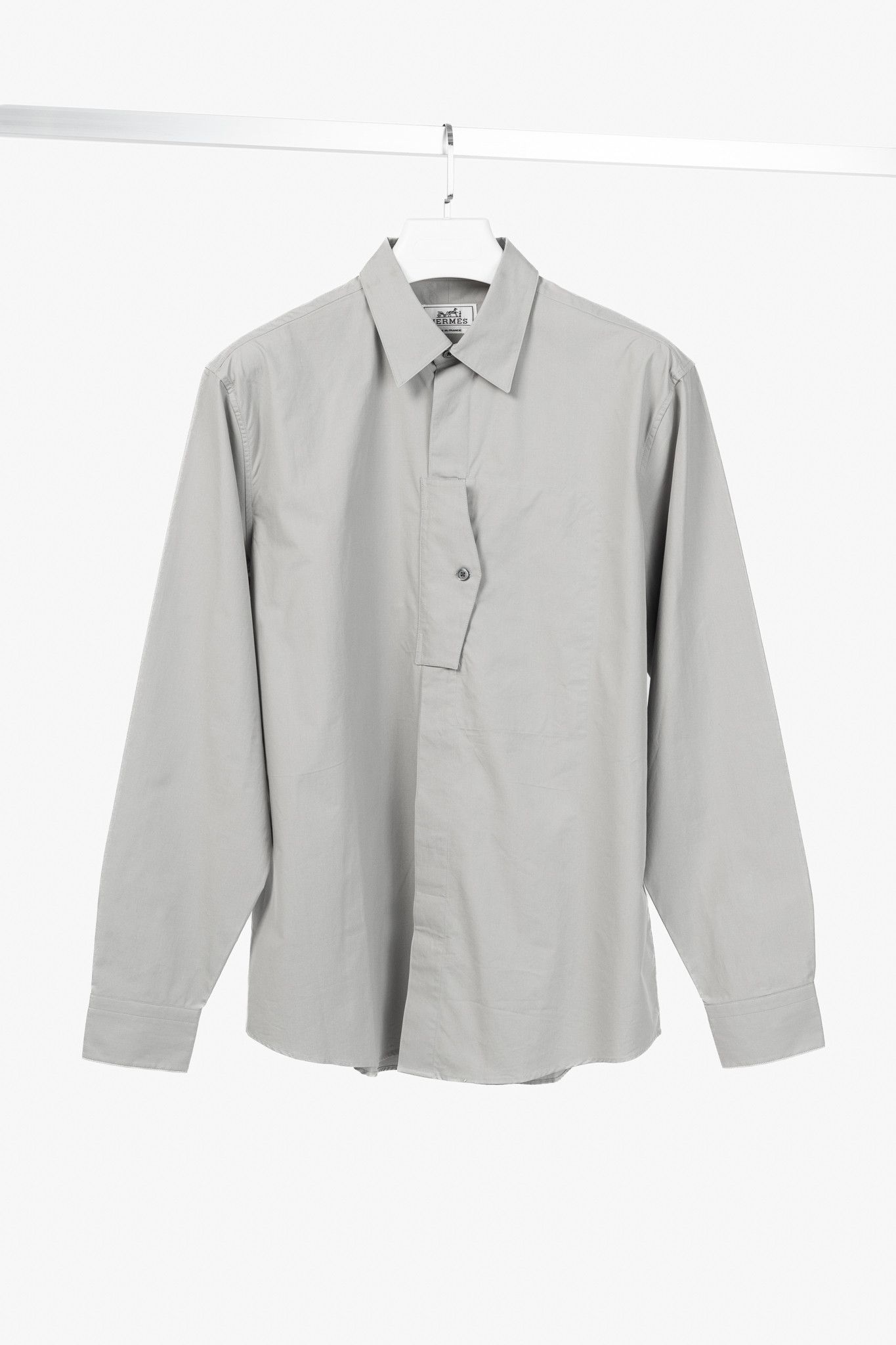 Hermes Hermes Light-Grey Cotton-Poplin Vertical-Pocket Shirt Size US M / EU 48-50 / 2 - 1 Thumbnail