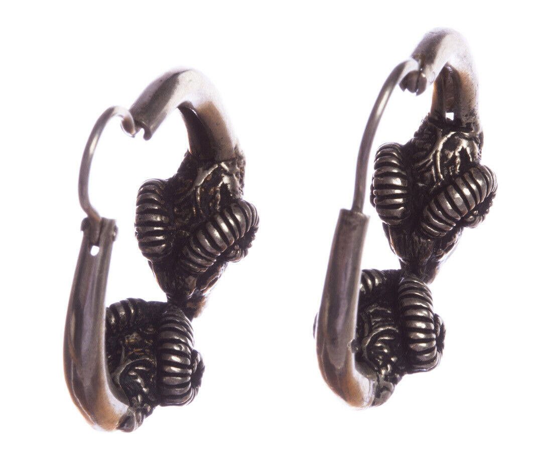 Designer Silver Small Headed Ram Hoop Earrings with Antique Finish Size ONE SIZE - 5 Thumbnail