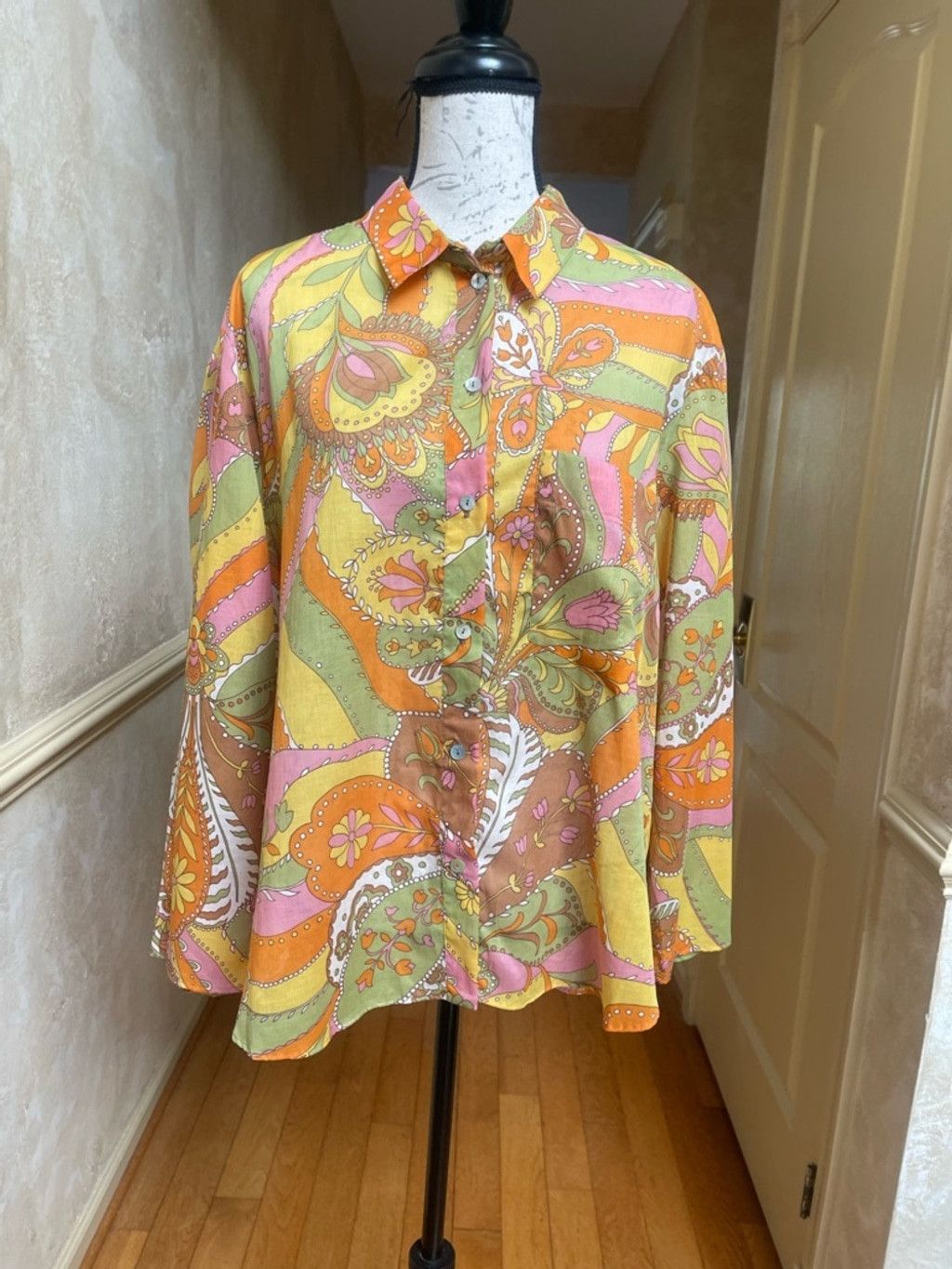 Zara ZARA XXL Retro 70s Psychedelic Floral Paisley Cotton Shirt Size XXL / US 16-18 / IT 52-54 - 2 Thumbnail