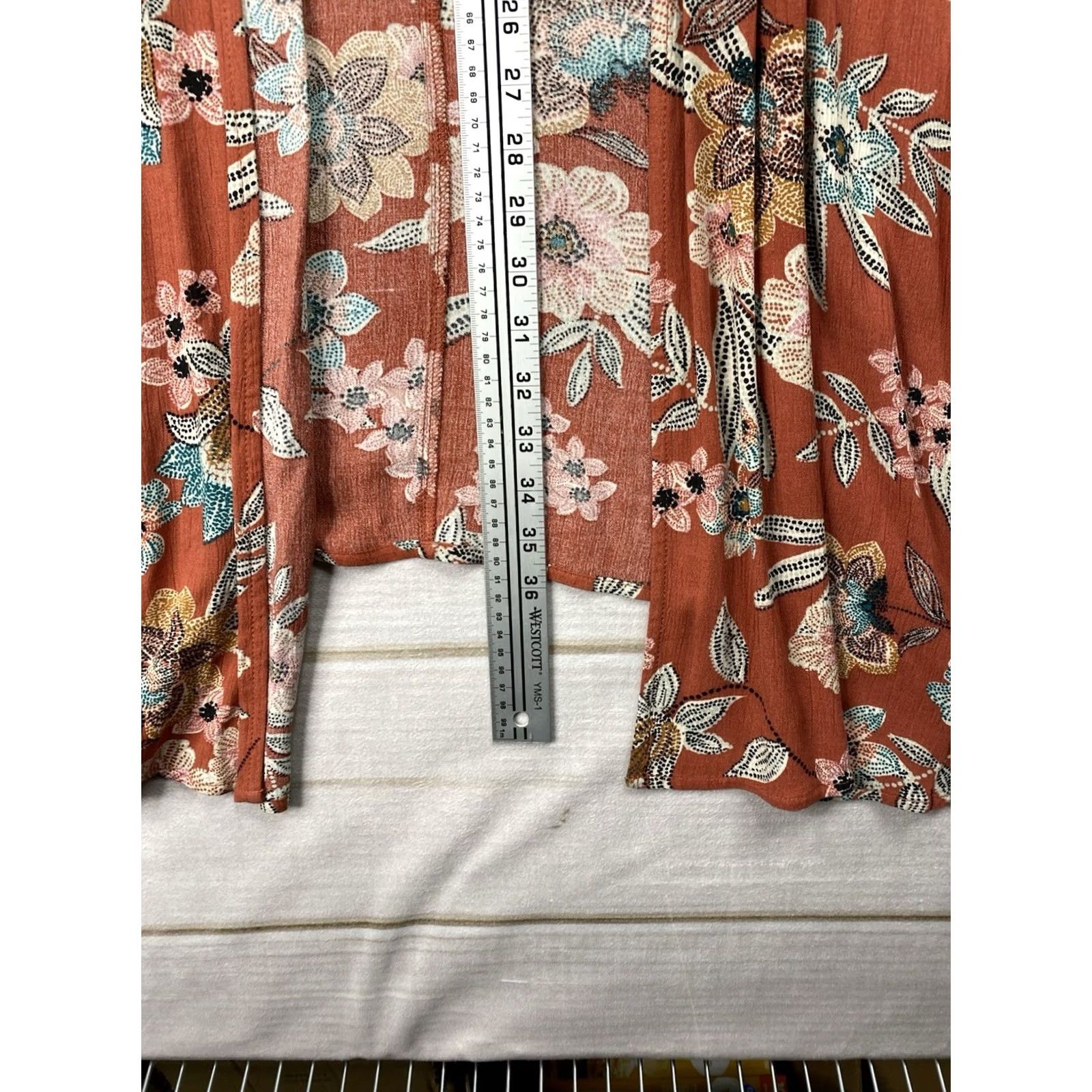 Vintage Maurices Open Front Cardigan 2X Rust Red Floral Hippie Duster Boho Swim Cover Shirt Womens Vintage? Size XXL / US 16-18 / IT 52-54 - 6 Thumbnail