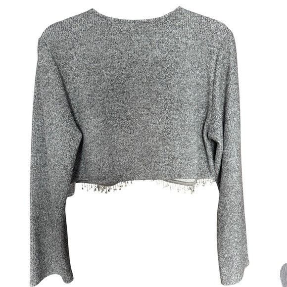 Zara Zara Heather Gray Embellished Rhinestones Crop Plush Top Sz Size L / US 10 / IT 46 - 4 Thumbnail