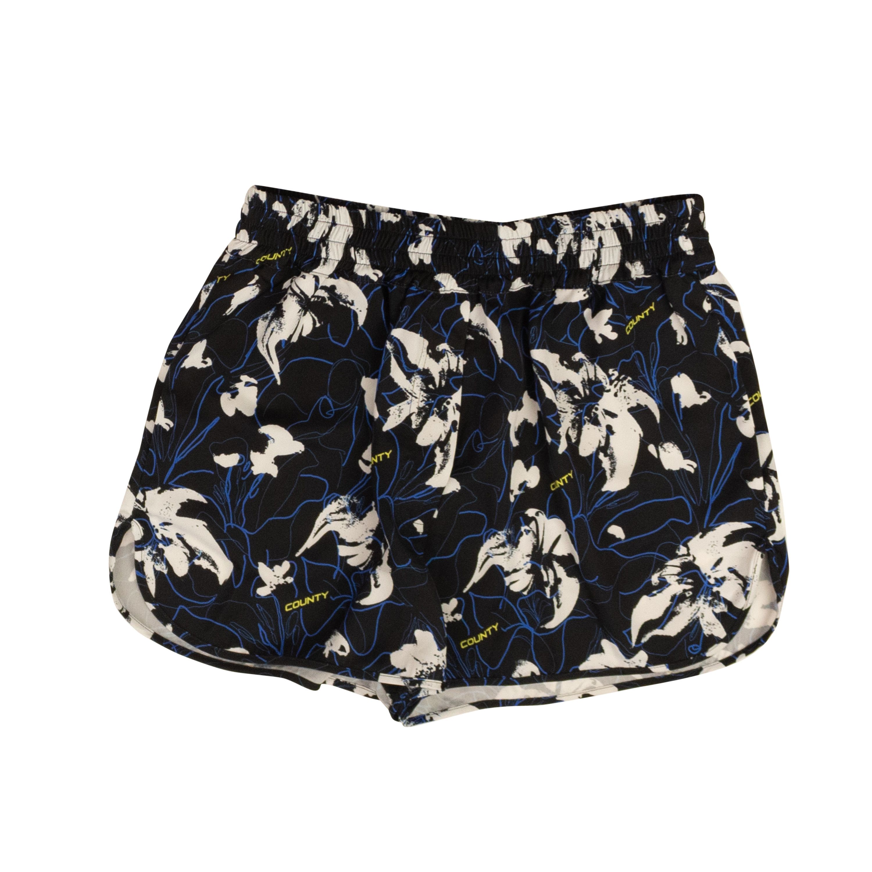 image of Marcelo Burlon Black & Blue And White County Flowers Shorts Size Xs, Women's