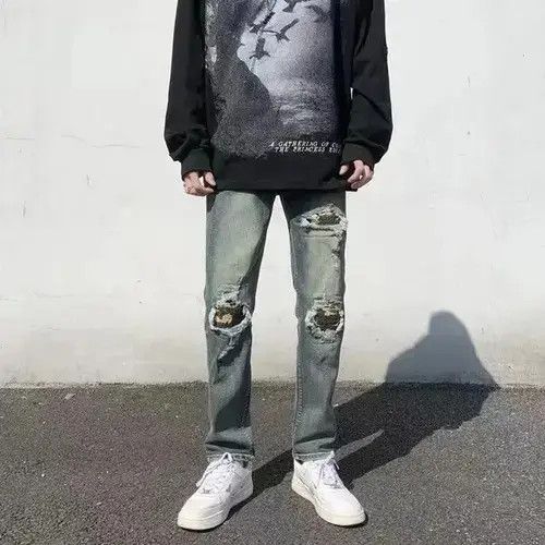 Japanese Brand × Jean High street ripped knee camo patch slim fit jeans Size US 32 / EU 48 - 2 Thumbnail