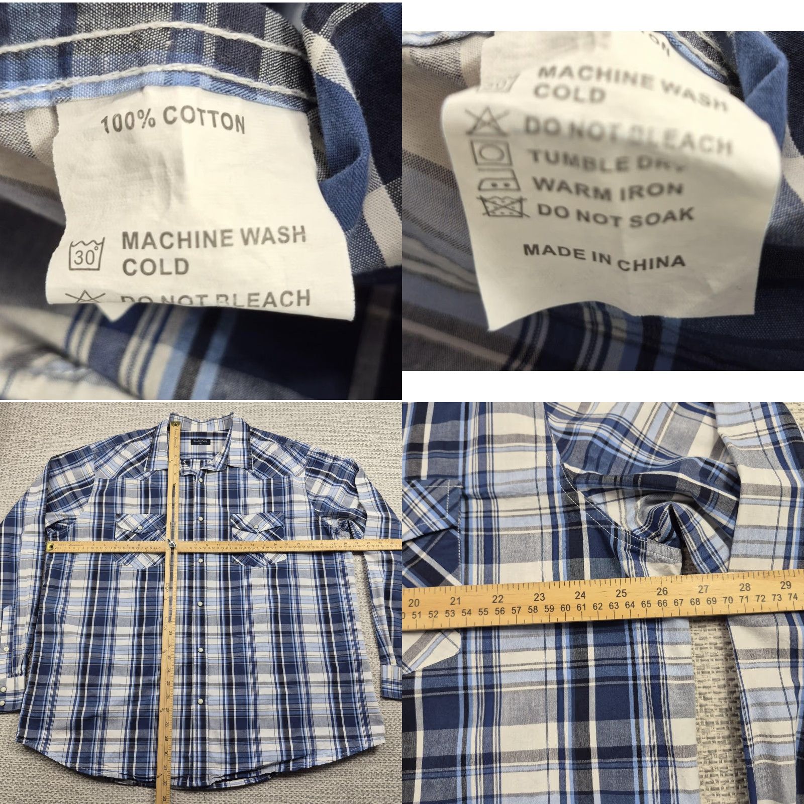 Doublet Double Pump Shirt Mens 2XL Blue Plaid Long Sleeve Western Pearl Snap Cowboy Shirt Size US XXL / EU 58 / 5 - 8 Thumbnail