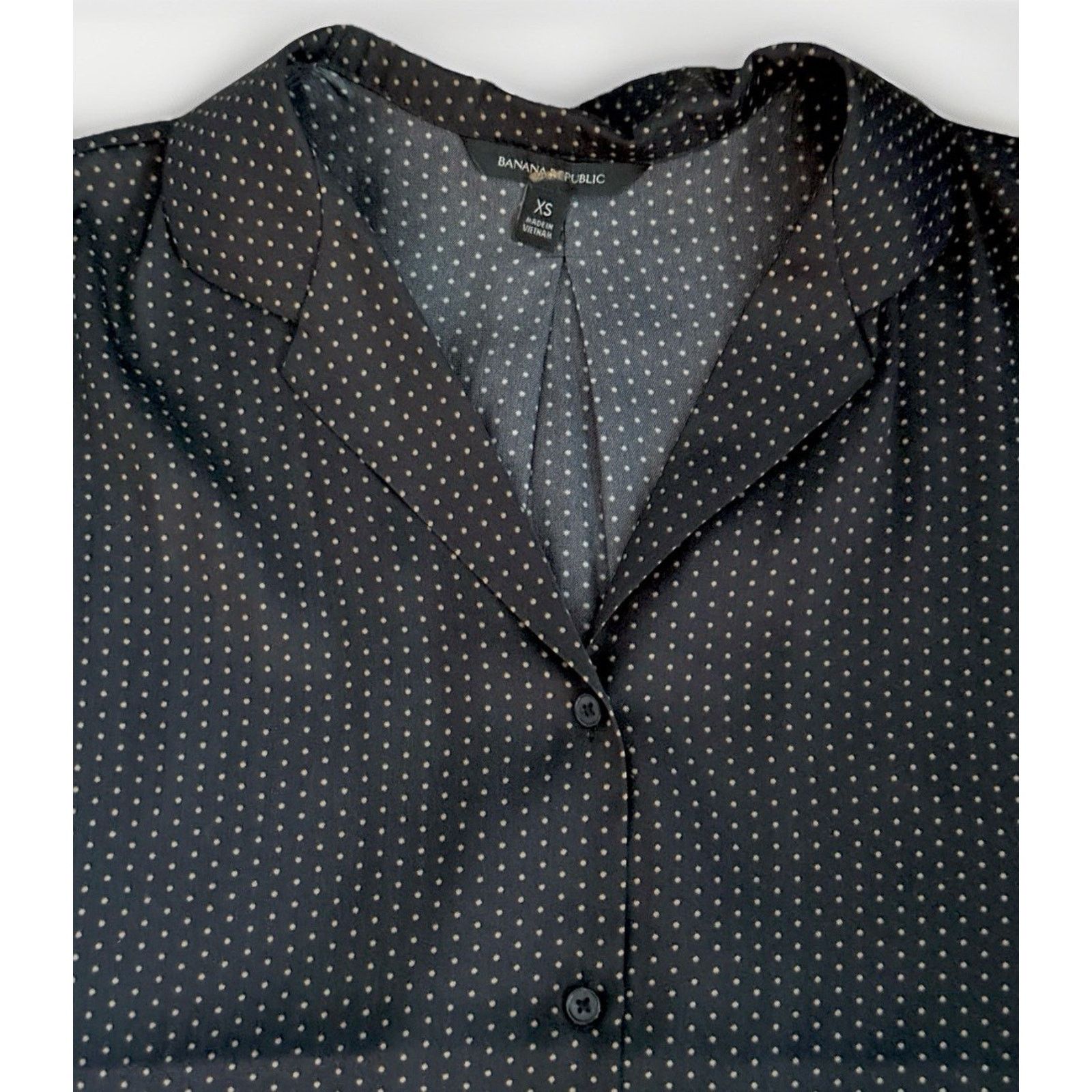 Banana Republic Banana Republic XS Black Beige Polka Dot Short Sleeve Blouse Size XS / US 0-2 / IT 36-38 - 2 Thumbnail