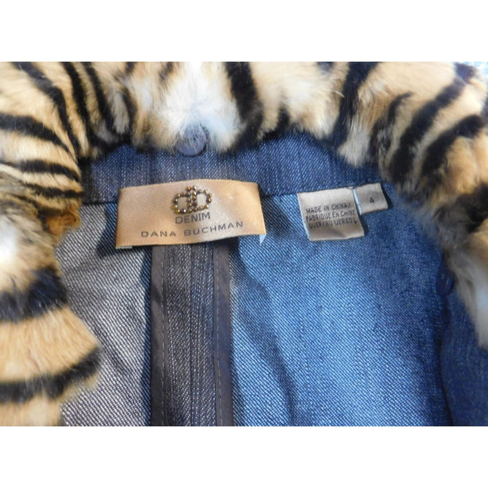 Vintage Dana Buchman Womens Jacket Cotton Denim Zip Brown Animal Print Peanut 4 Mid-Length Long Sleeve Casual Stretch Modern Basic Jacket Fall Spring Womens Size S / US 4 / IT 40 - 4 Thumbnail