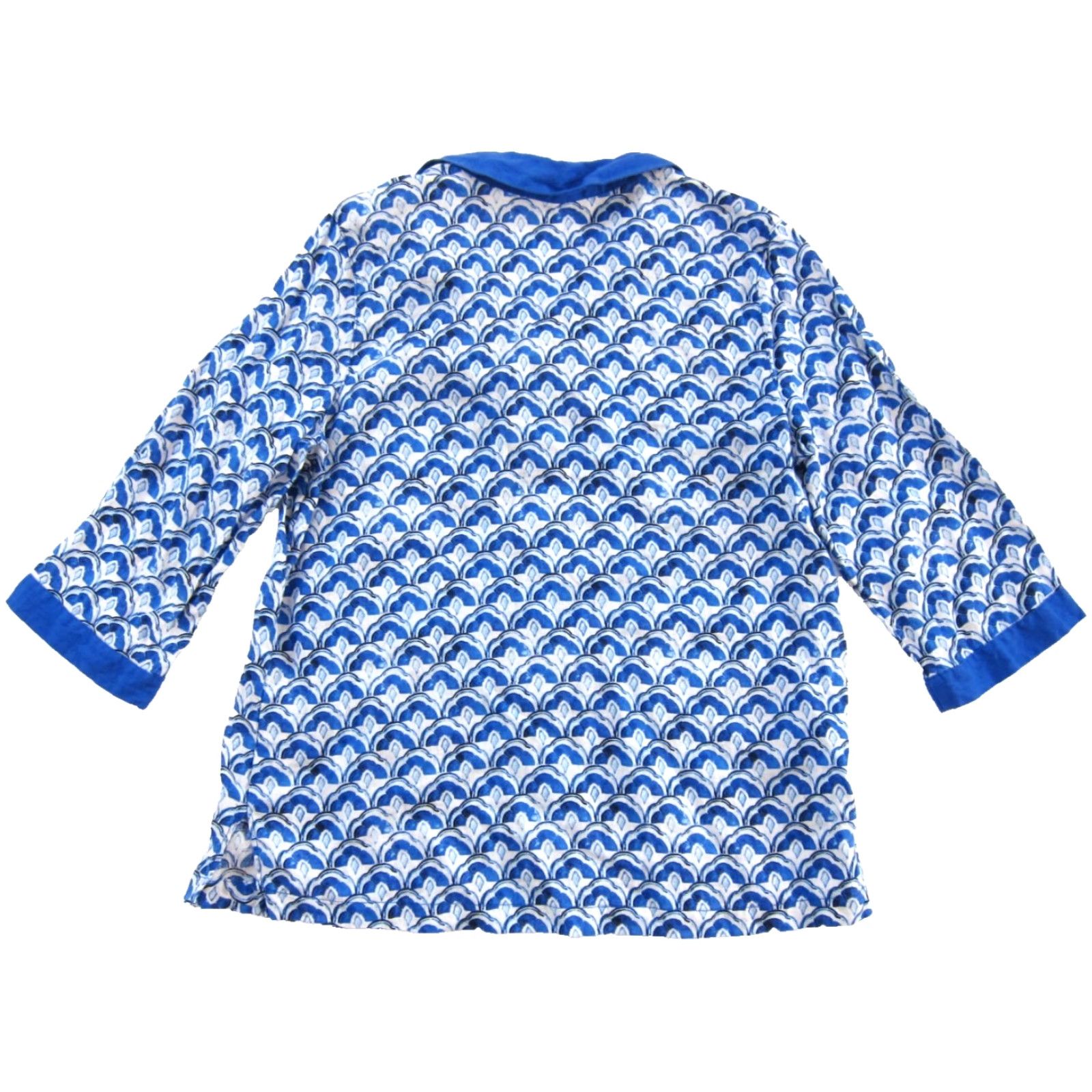 Vintage Sidrid Olsen 100% Linen Blue White Fan Motif Collared 3/4 Sleeve Blouse XL Size XL / US 12-14 / IT 48-50 - 2 Thumbnail
