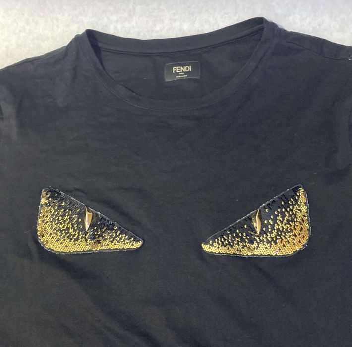 Fendi Authentic Black Gold Fendi Glitter Monster Eyes Shirt Size L