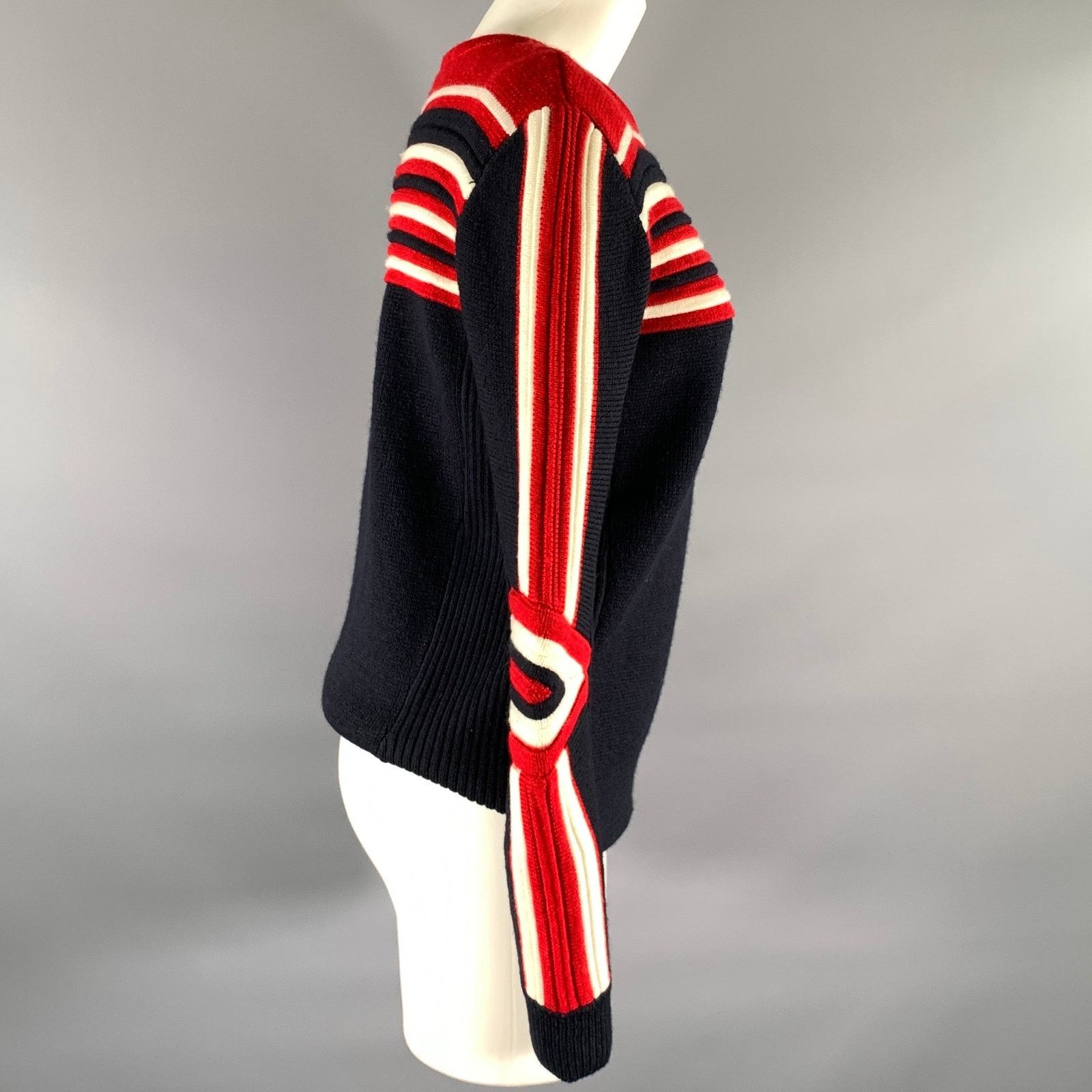 Maje MAJE Size S Navy Red Wool Blend Stripe Crew-Neck Sweater Size S / US 4 / IT 40 - 4 Thumbnail