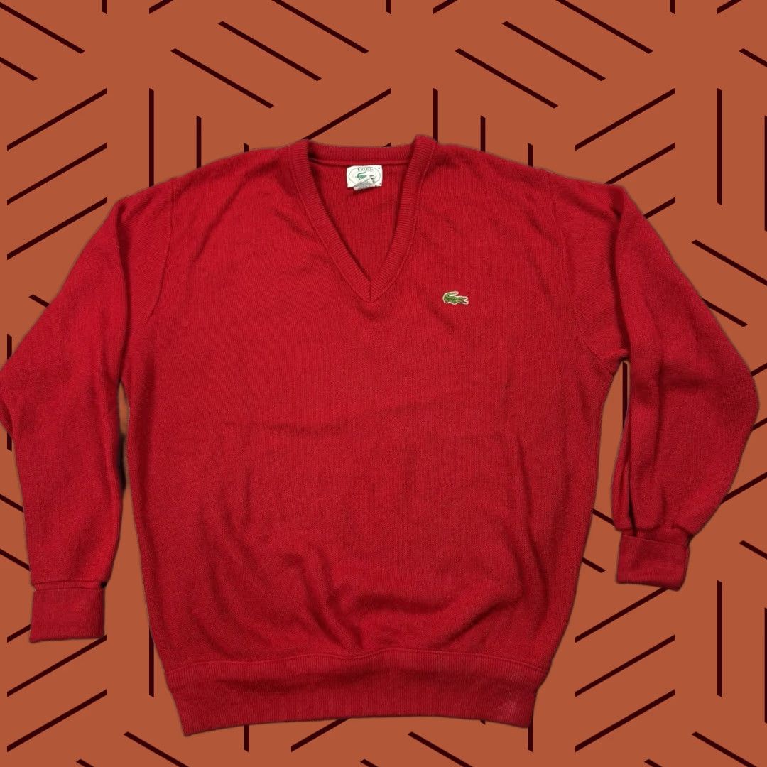 Lacoste VINTAGE Lacoste Izod USA Made V-Neck Pullover Sweater M Red Embroidered Croc 80s Preppy Tennis/Golf USA Mens Size US M / EU 48-50 / 2 - 1 Thumbnail