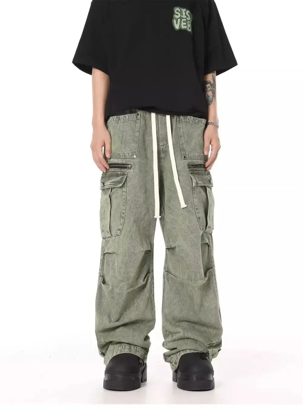 Designer × Japanese Brand × Vintage cargo flared distressed grunge baggy pants Size US 29 - 2 Thumbnail
