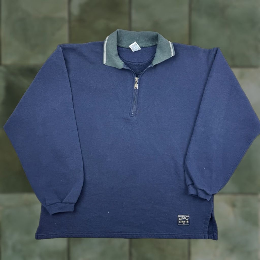 Russell Athletic VINTAGE Russell Athletic Quarter Zip Sweatshirt Adult Large Blue USA 90s Mens Russell Athletic Sweatshirt Quarter Zip Zip Utility Pullover Size US L / EU 52-54 / 3 - 1 Thumbnail
