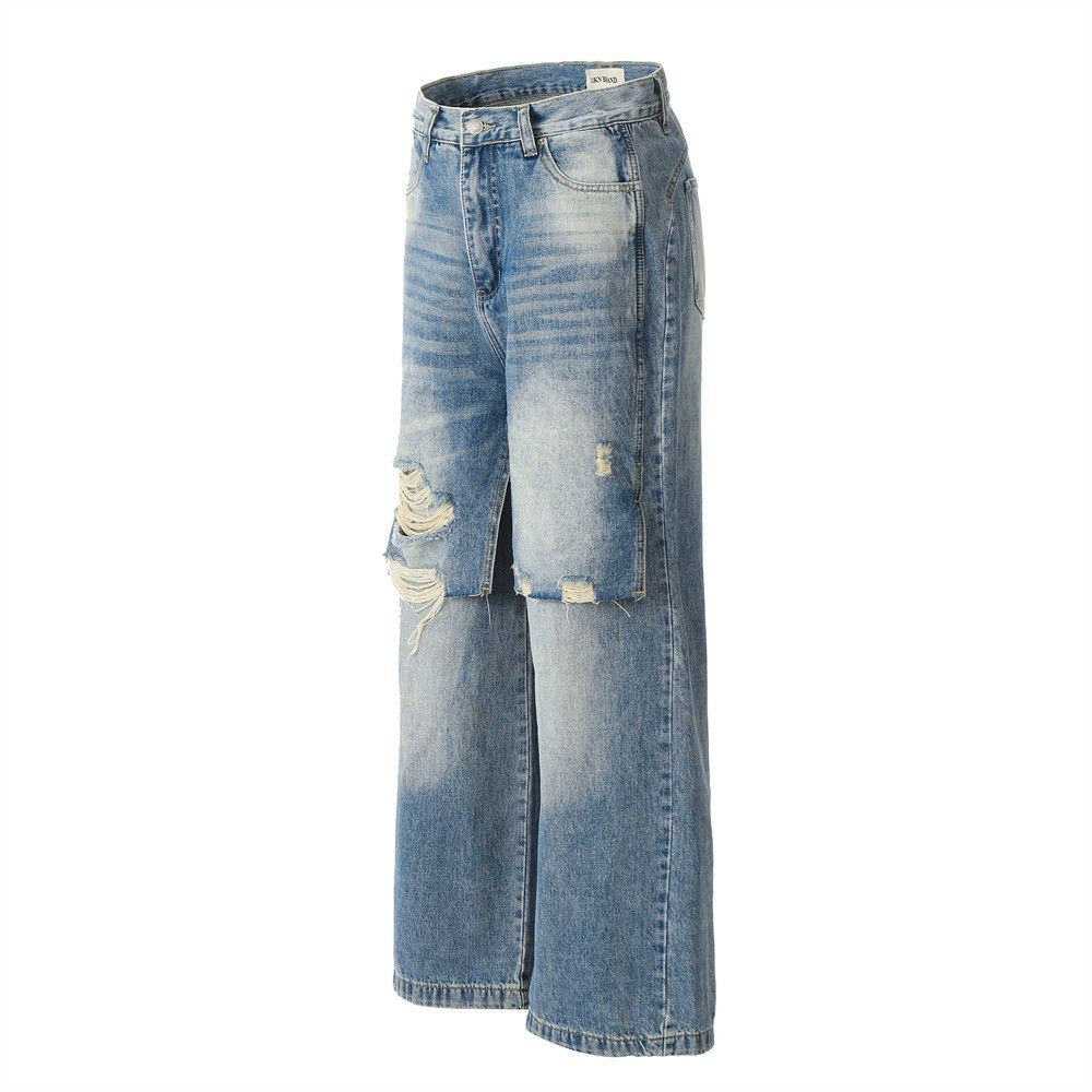 Japanese Brand × Jean Men's punk distressed washed raw edge straight ripped jeans Size US 32 / EU 48 - 2 Thumbnail