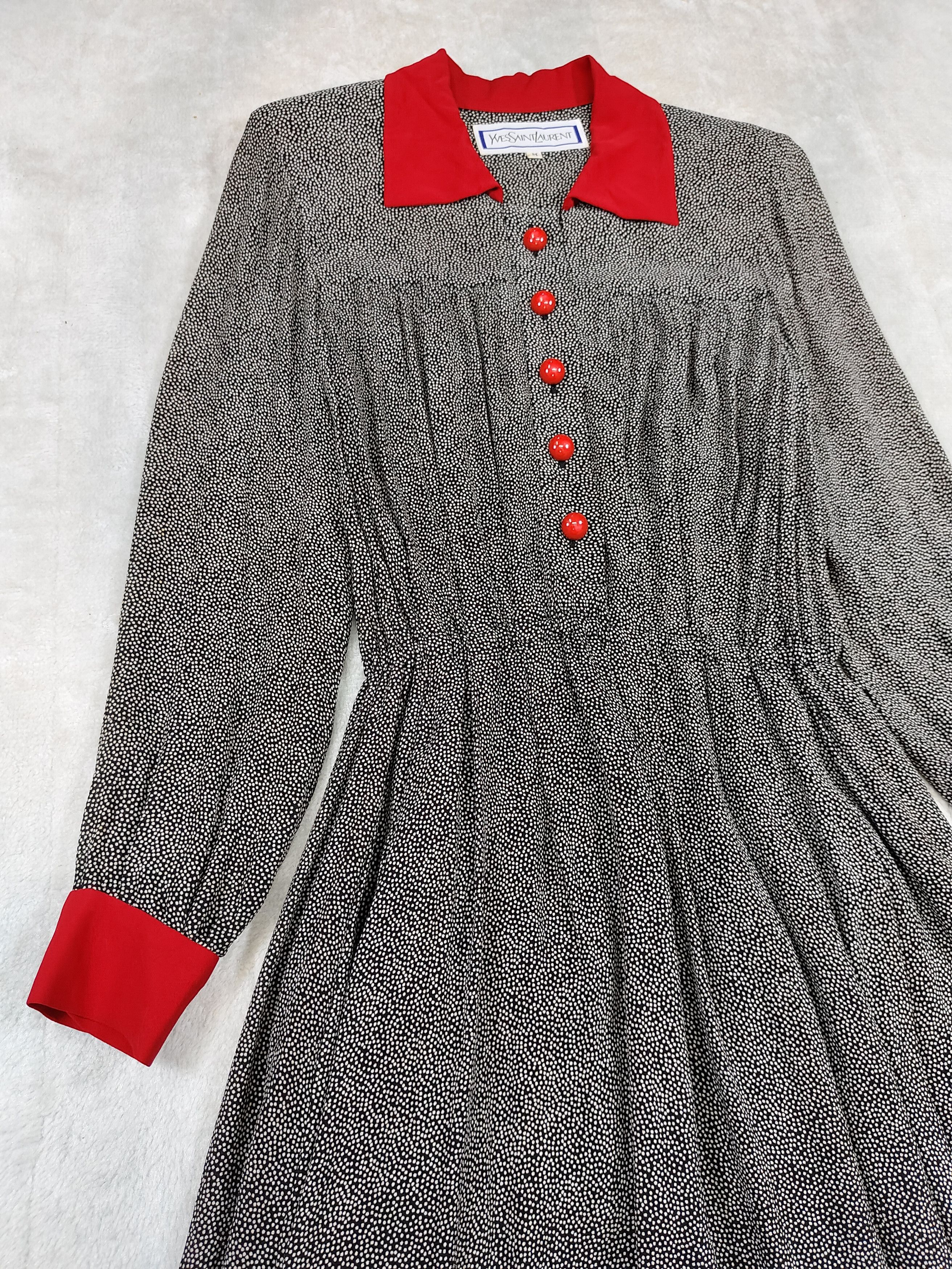 Yves Saint Laurent 80s Yves Saint Laurent Archive Polka Dot A Line Rayon Dress Size M / US 6-8 / IT 42-44 - 8 Thumbnail