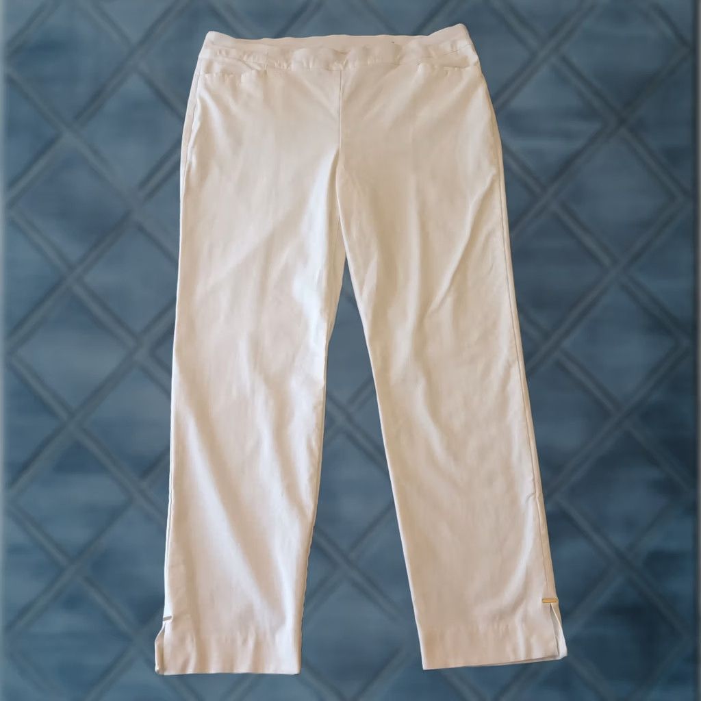 Vintage Chico's Pants Womens 18 Tall White Pull On Straight Ankle Pockets 38x28 Stretch Silk Blend Nylon Rayon Spandex Size 40" / US 18 - 1 Thumbnail